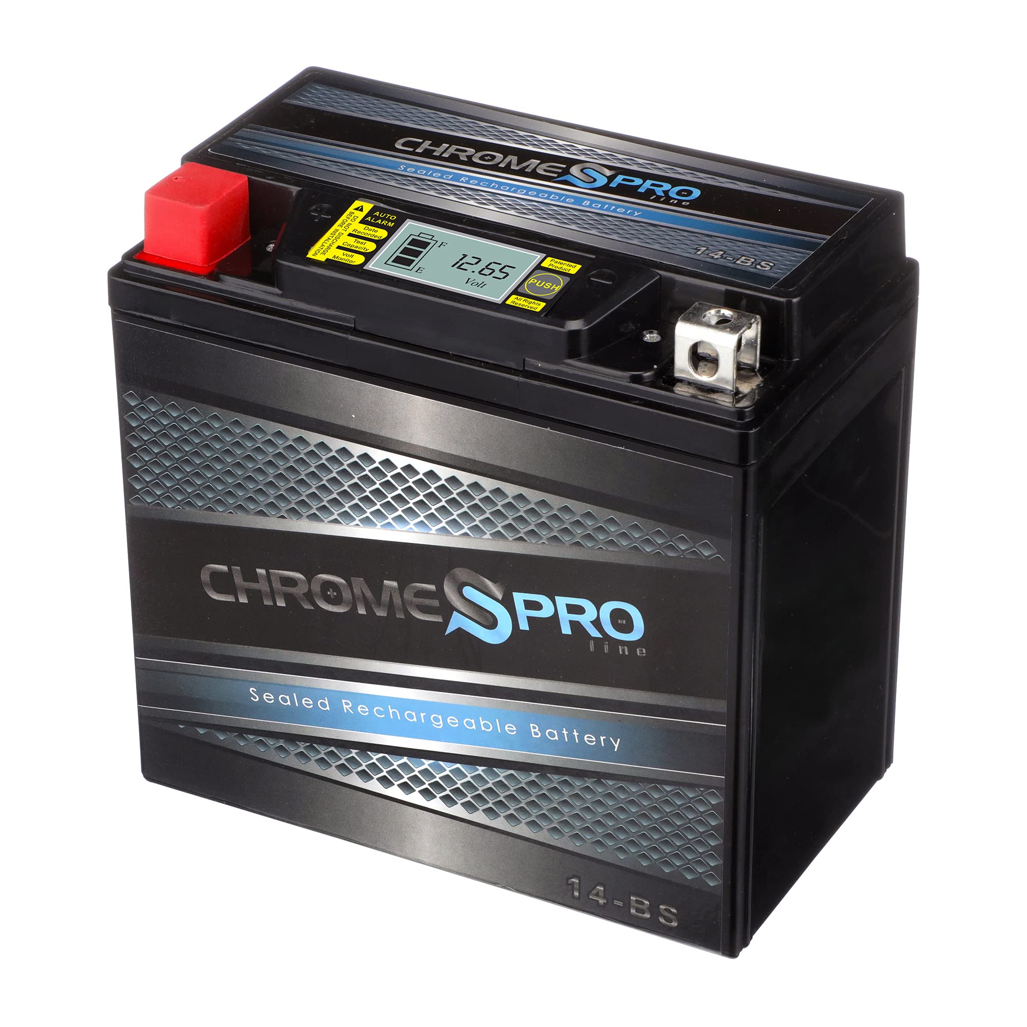 chrome Pro YTX14-BS igel Maintenance Free Replacement Battery with Digital Display for ATV, Motorcycle, Scooter, Snowmobile, and