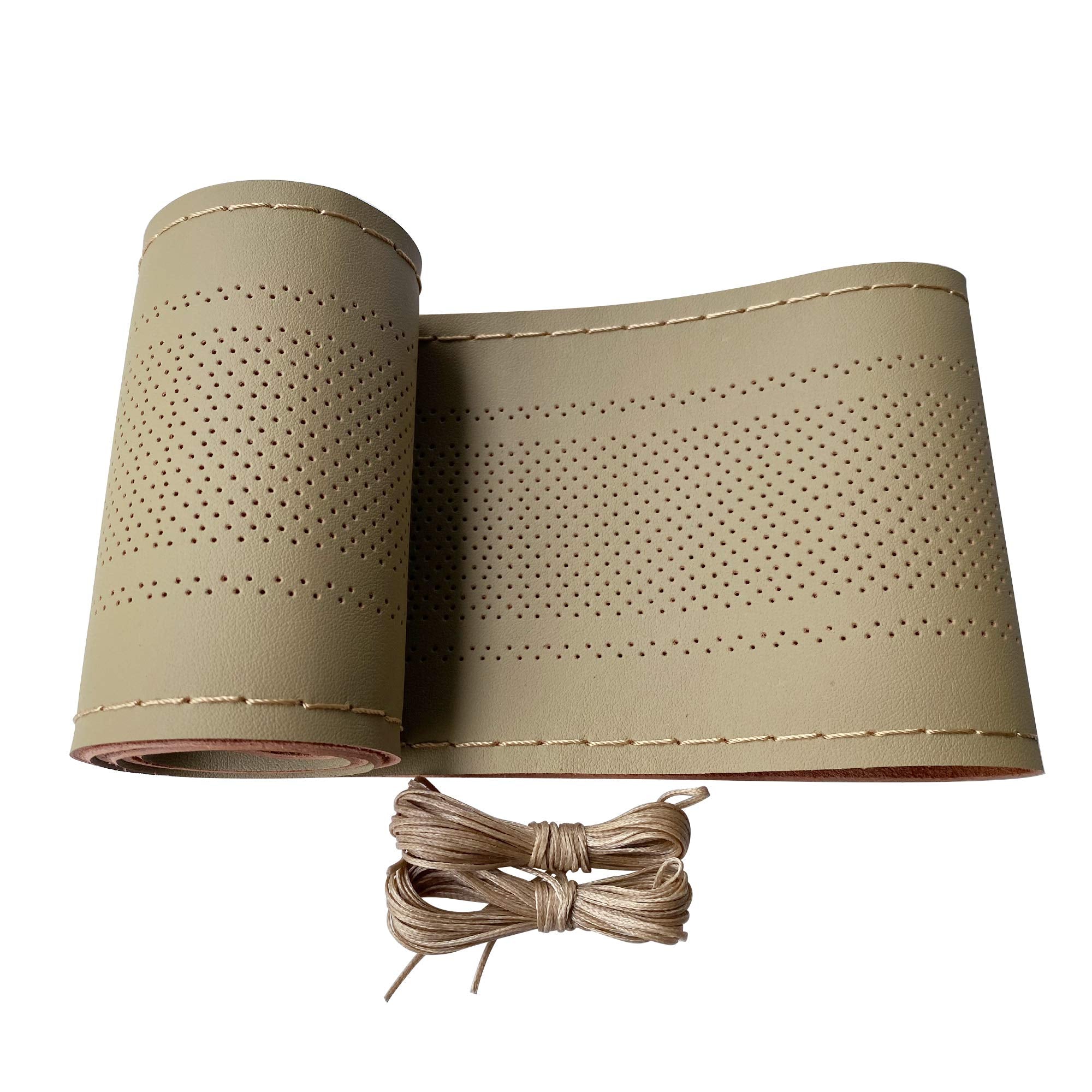 Carodi Leather Steering Wheel Cover, Breathable Non-Slip Design, Soft And Comfortable Feeling, Universal 15 Inch Auto Car Steering Wheel Stitch On Wrap(Size M,Beige)