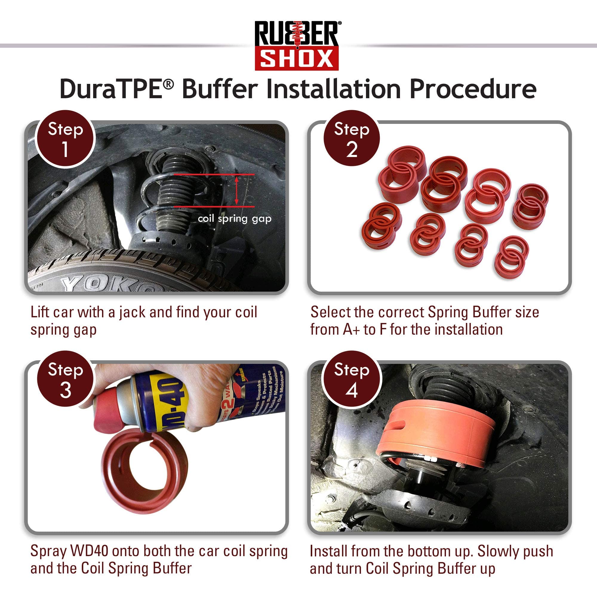 U.S. Rubbershox Duratpe Series Front-Rear Car Coil Spring Buffer Cushion/Automotive Suspension Shock Absorber Retainer Performance Booster Kit Universal Type A-F Vehicle Auto Parts (Csb, A-)