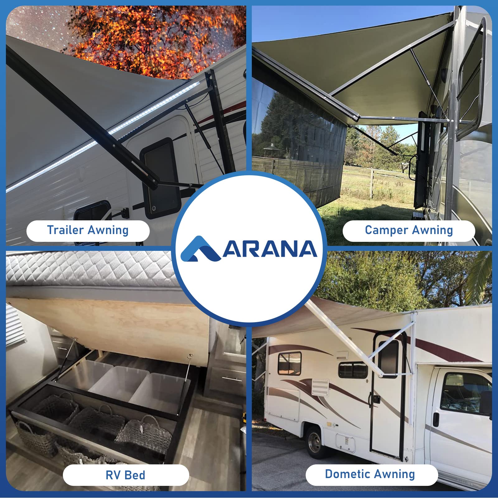 26 Inch Gas Shocks Struts 280343 124Lb/552N Gas Spring Lift Supports For Camper Domestic Trailer Awning Rv Bed Tonneau Cover, 2Pcs Set Arana