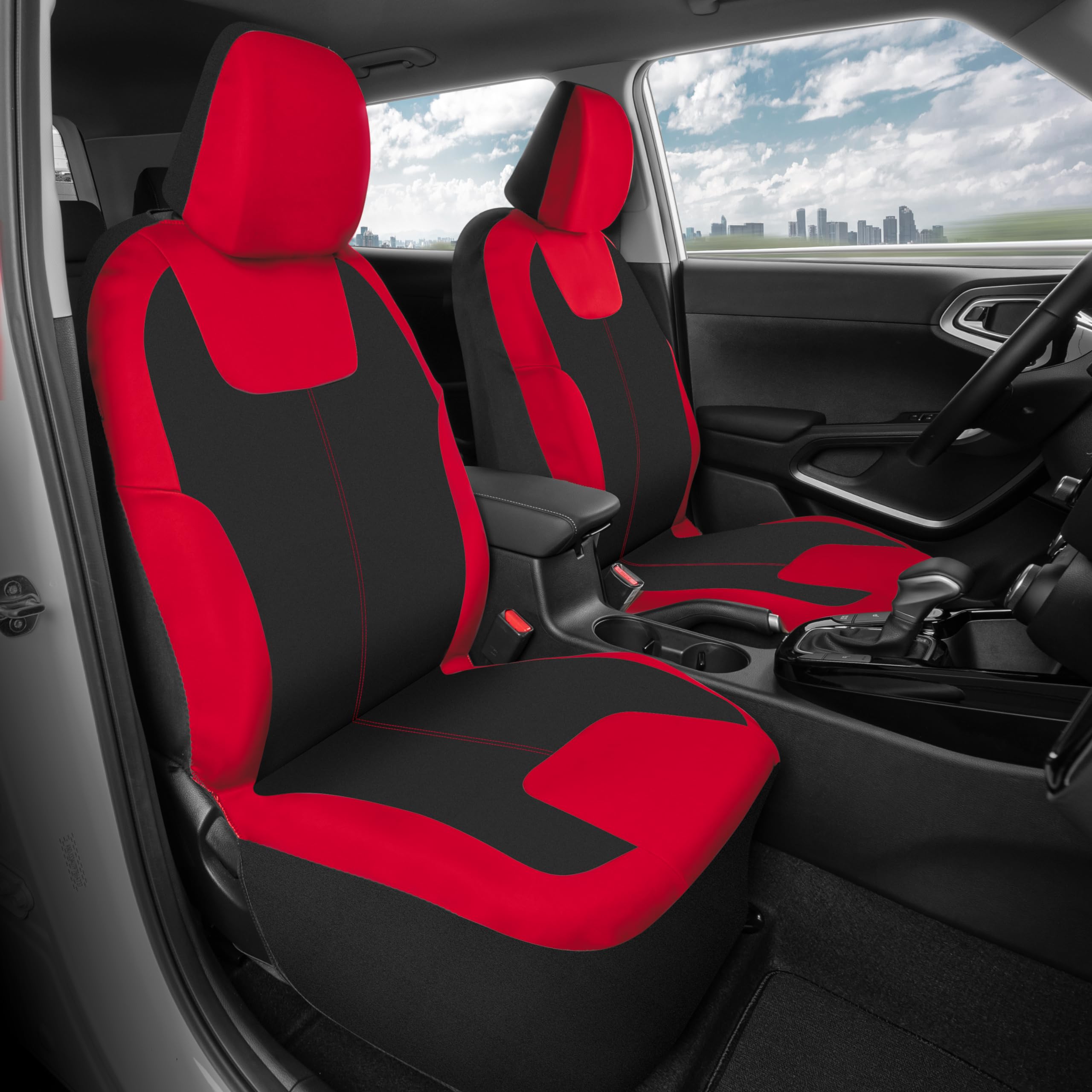 Motor Trend Red/Black Waterproof Seat Covers for Front Seats - Premium Neoprene Red Seat Covers, Car Seat Protectors with Remova