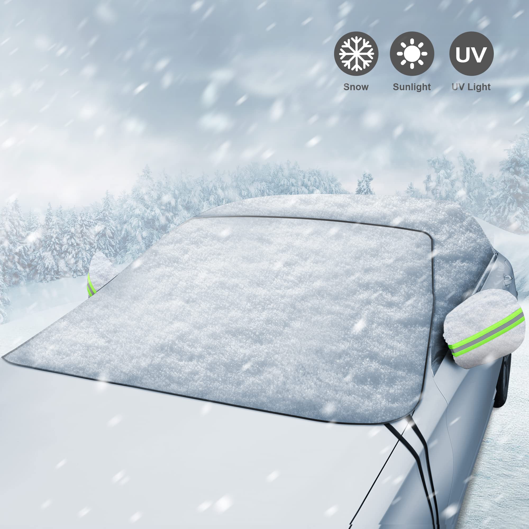 Extra Large Windshield Snow Cover For Ice & Sleet, Weatherproof For Winter, Multiple Anchors, Freeze Protector For Coupe Sedan T