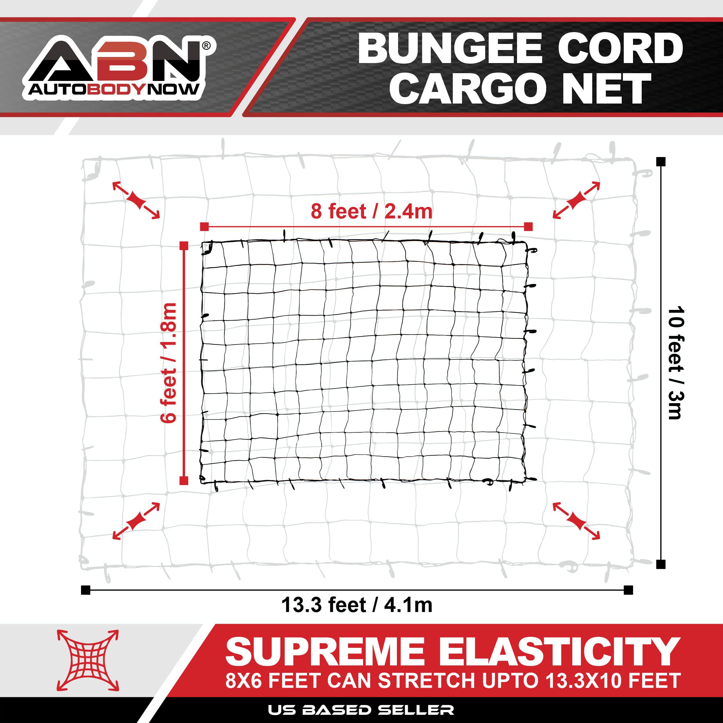 ABN Cargo Net with Nylon Hooks, 72 x 96 Inch for Trailers, Pickup Trucks, Rooftops, & More - Heavy-Duty, Multi-Purpose