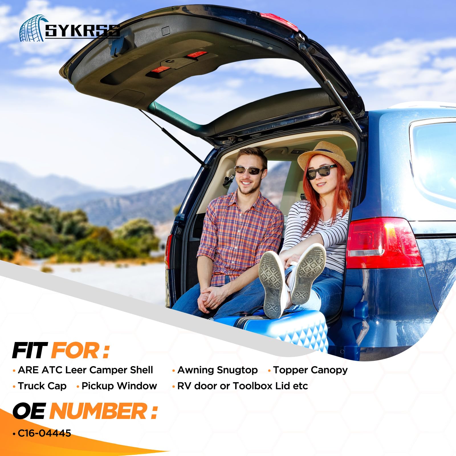 SYKRSS C16-04445 17 '' Gas Strut 17 inch 55Lbs/245N Struts Shock Lift Support Gas Spring for ARE ATC Leer Camper Shell,Awning Sn