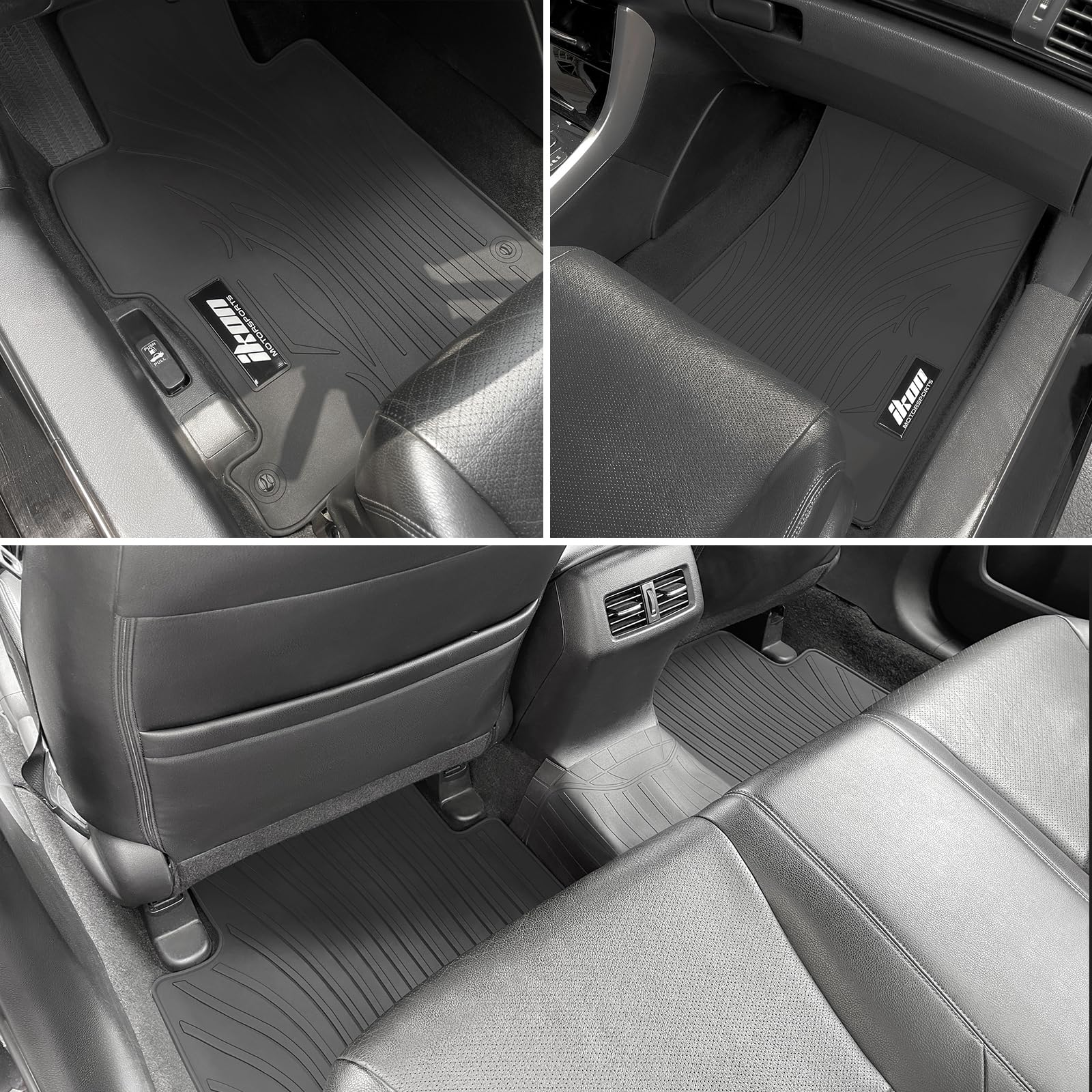 Ikon Motorsports, Custom Fit Floor Mats Compatible With 2013-2017 Honda Accord Sedan 4-Door, Gray/Grey Latex Rubber Heavy Duty A