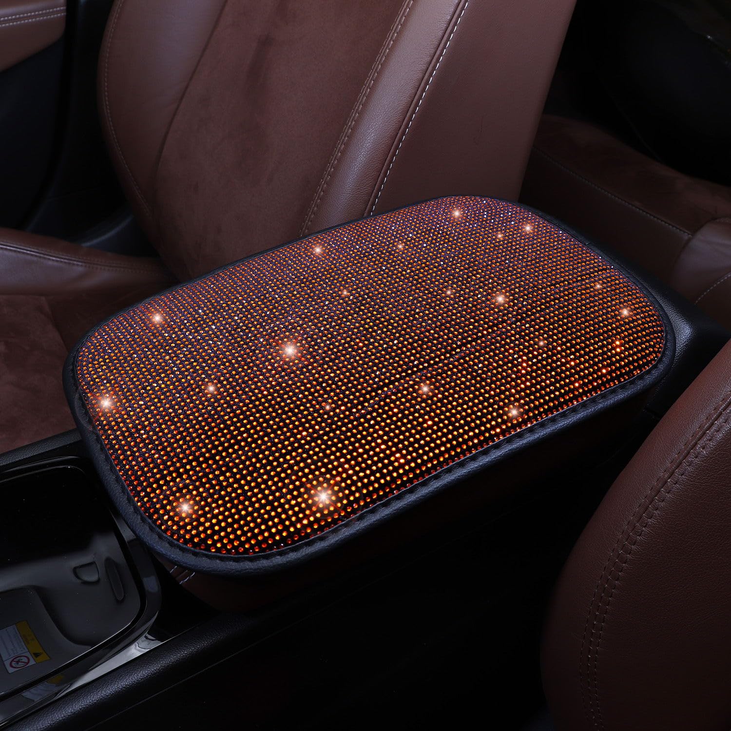 Tobequeen Orange Arm Rest Cover For Car, Rhinestone Crystal Diamond Bling Center Console Cover, Universal Fit All Vehicles, Inte