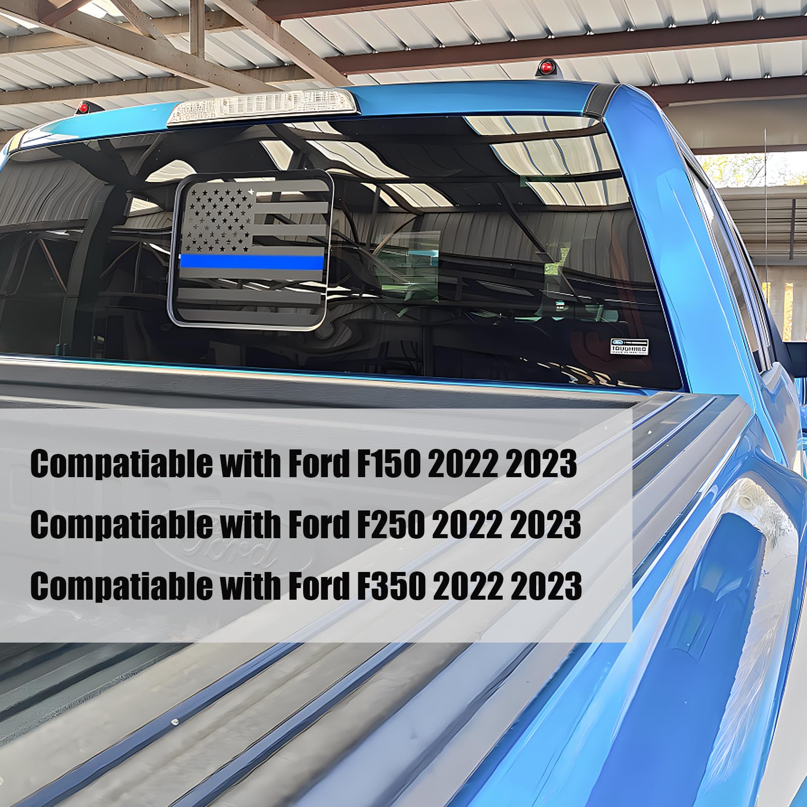 Fits Ford F150 F250 F350 2022 2023 2024 Rear Middle Back Sliding Window American US Flag Vinyl Decal Matte Black Exterior Access