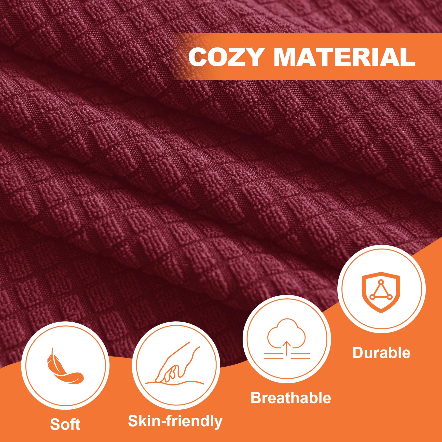 Fuangui Rv Dinette Cushion Covers - Stretch Camper Cushion Booth Seats Replacement - Washable Sofa Furniture Protector (Wine Red