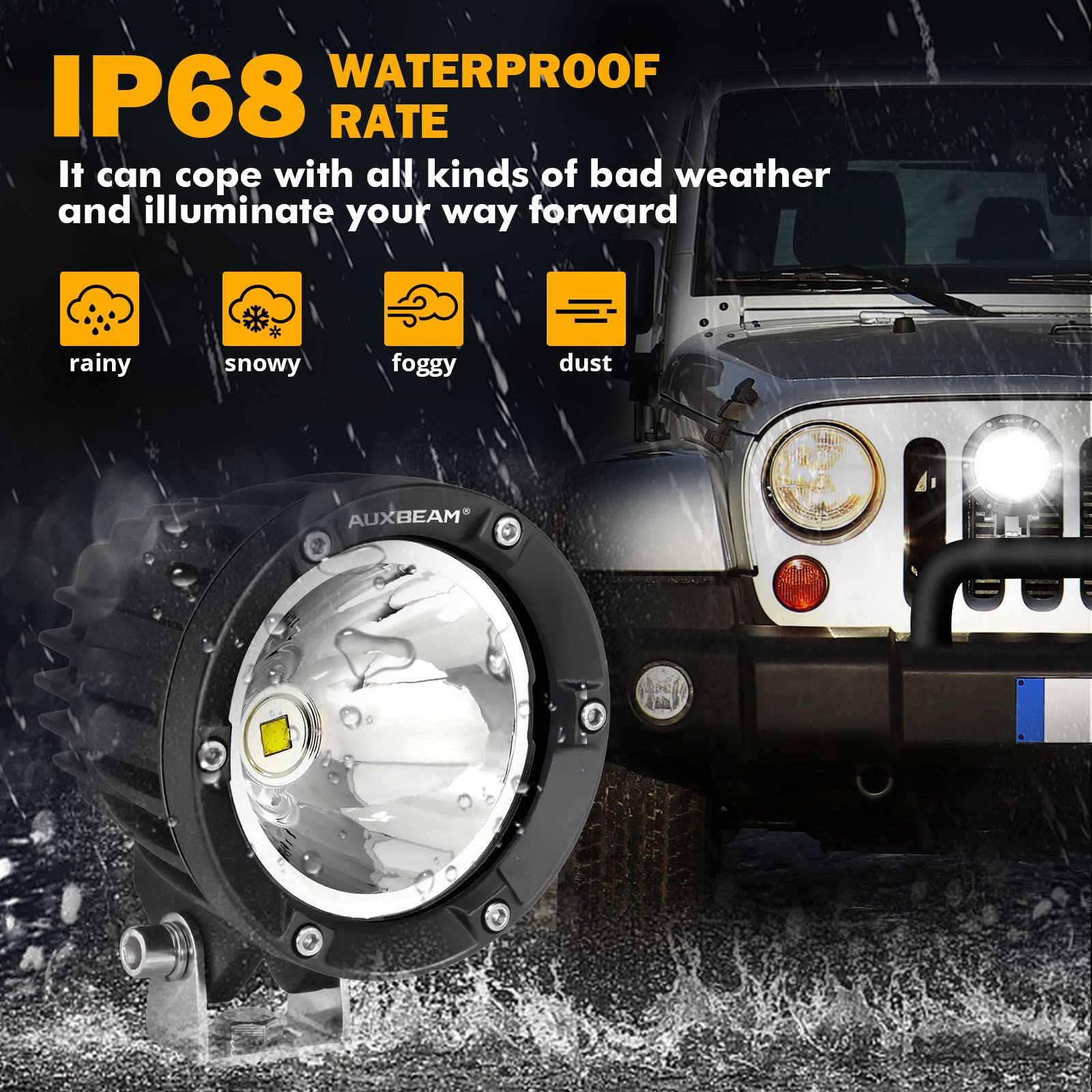 Auxbeam 4 Inch 72W Round Offroad Lights 2Pcs 7200Lm Led Pod Lights Spot Led Driving Fog Work Lights With Wiring Harness Fit For