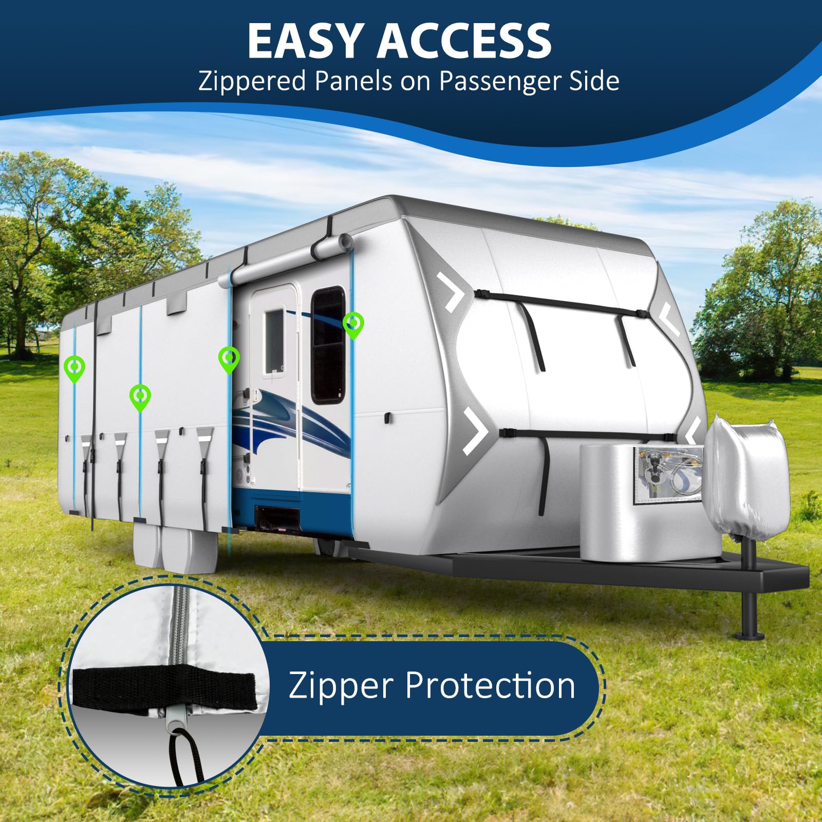 Mofeez Oxford Fabric Travel Trailer Rv Cover, Camper Cover With 420D Oxford 24'-27' Tearproof Waterproof Windproof Travel Traile