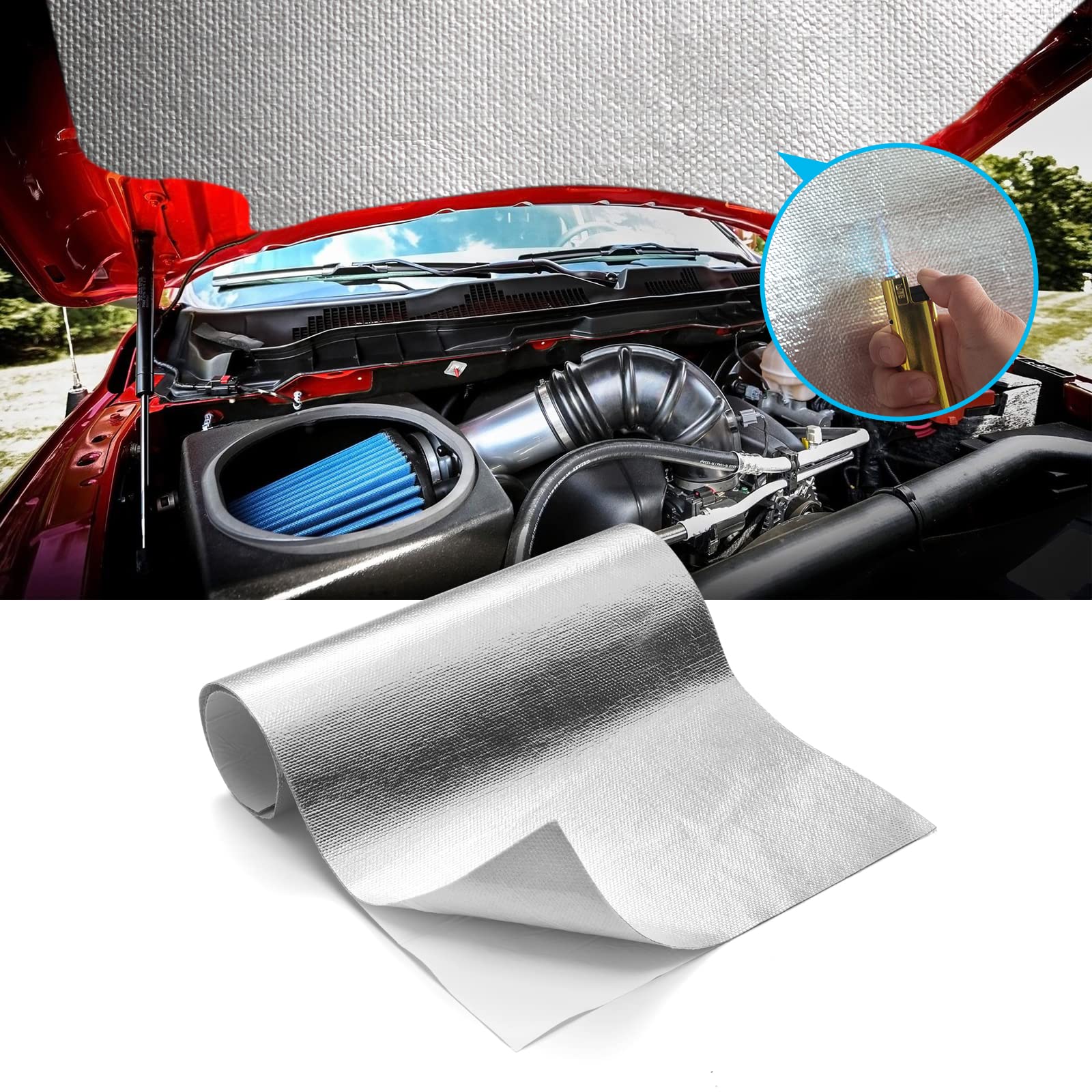 Flasld Aluminized Heat Shield Mat Thermal Barrier Adhesive Backed Heat Blanket 12'' X 24'', Fiberglass Insulation Reflective Mat