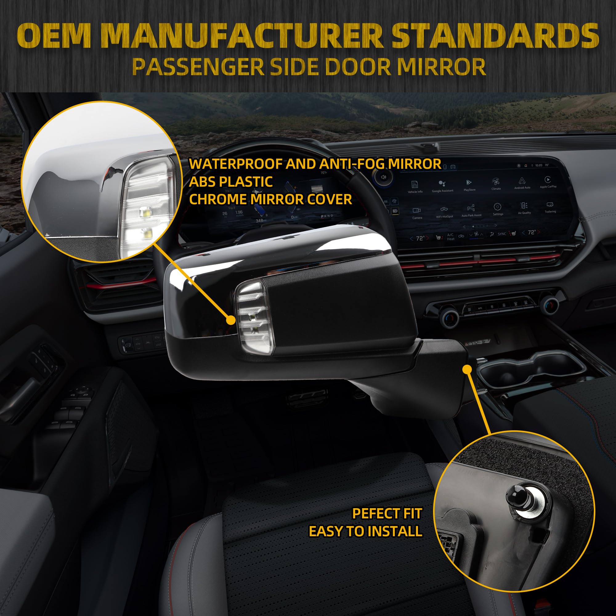 Dasbecan Right Passenger Side Mirror Compatible with 2019-2024 Chevy Silverado 1500 With Power Glass/Temp Sensor/LED Turn Signal