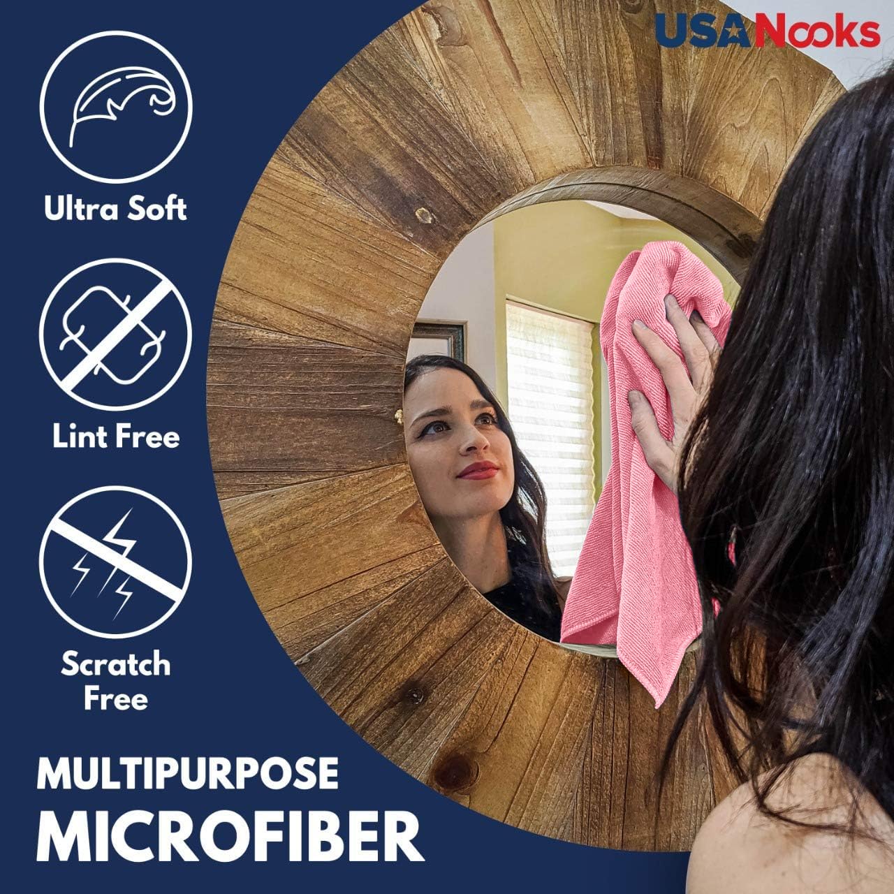 Usanooks Microfiber Cleaning Cloth Light Pink - 12 Pcs 12.5''X12.5'' - High Performance - 1200 Washes, Ultra Absorbent Towels We