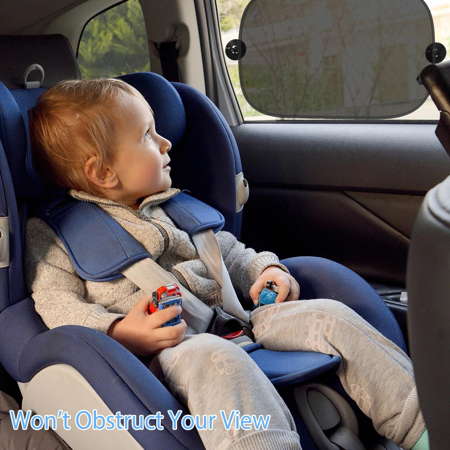 Car Window Shade for Baby (20x12), 2 Pack See-Through Car Window Shades, Car Sun Shade Baby with Suction Cups, Complete Kids