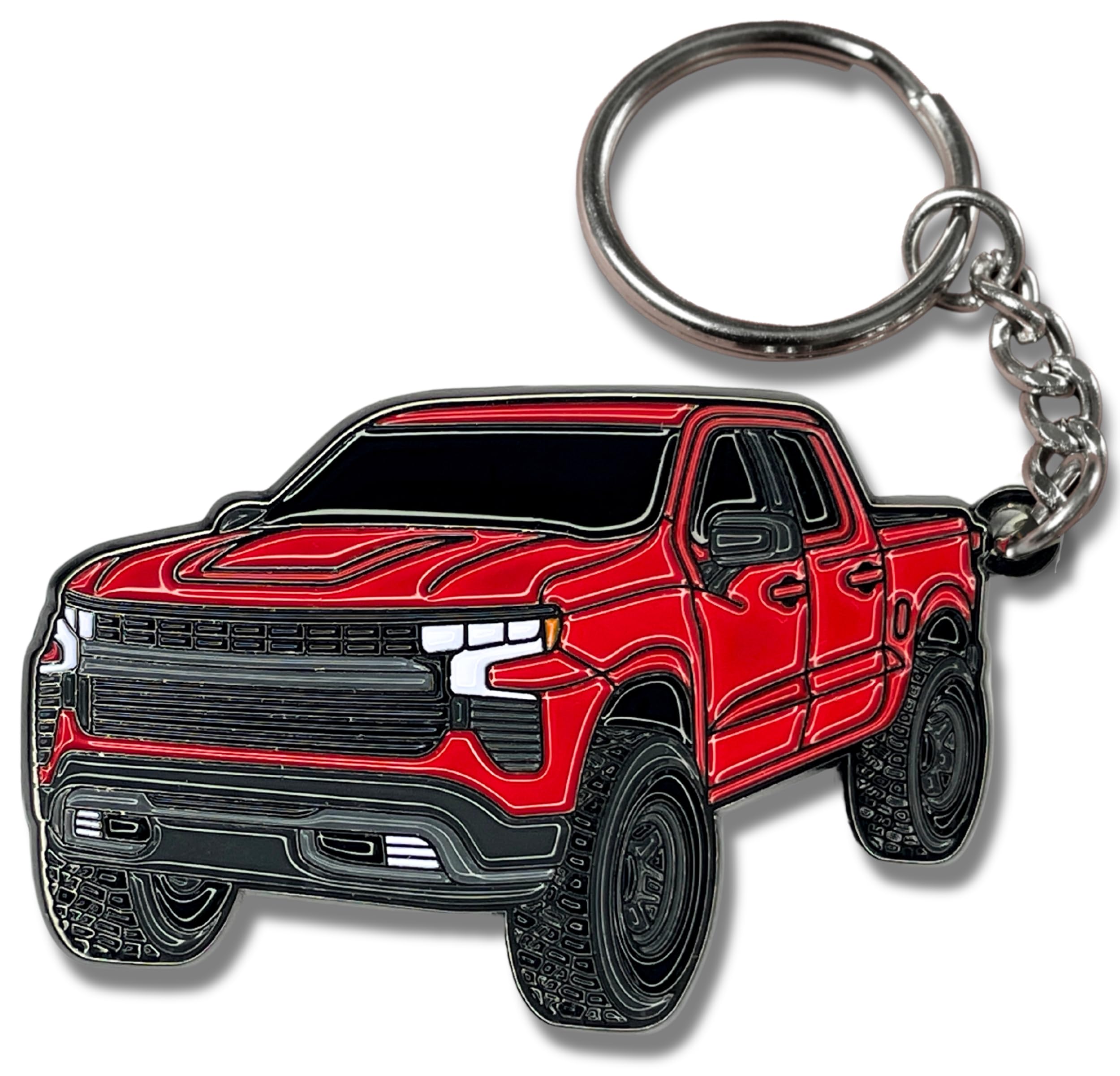 Four Wheel Beast Chevy Keychain Compatible With Chevy Silverado 1500 Accessories - Truck Men Key Fob (Red)