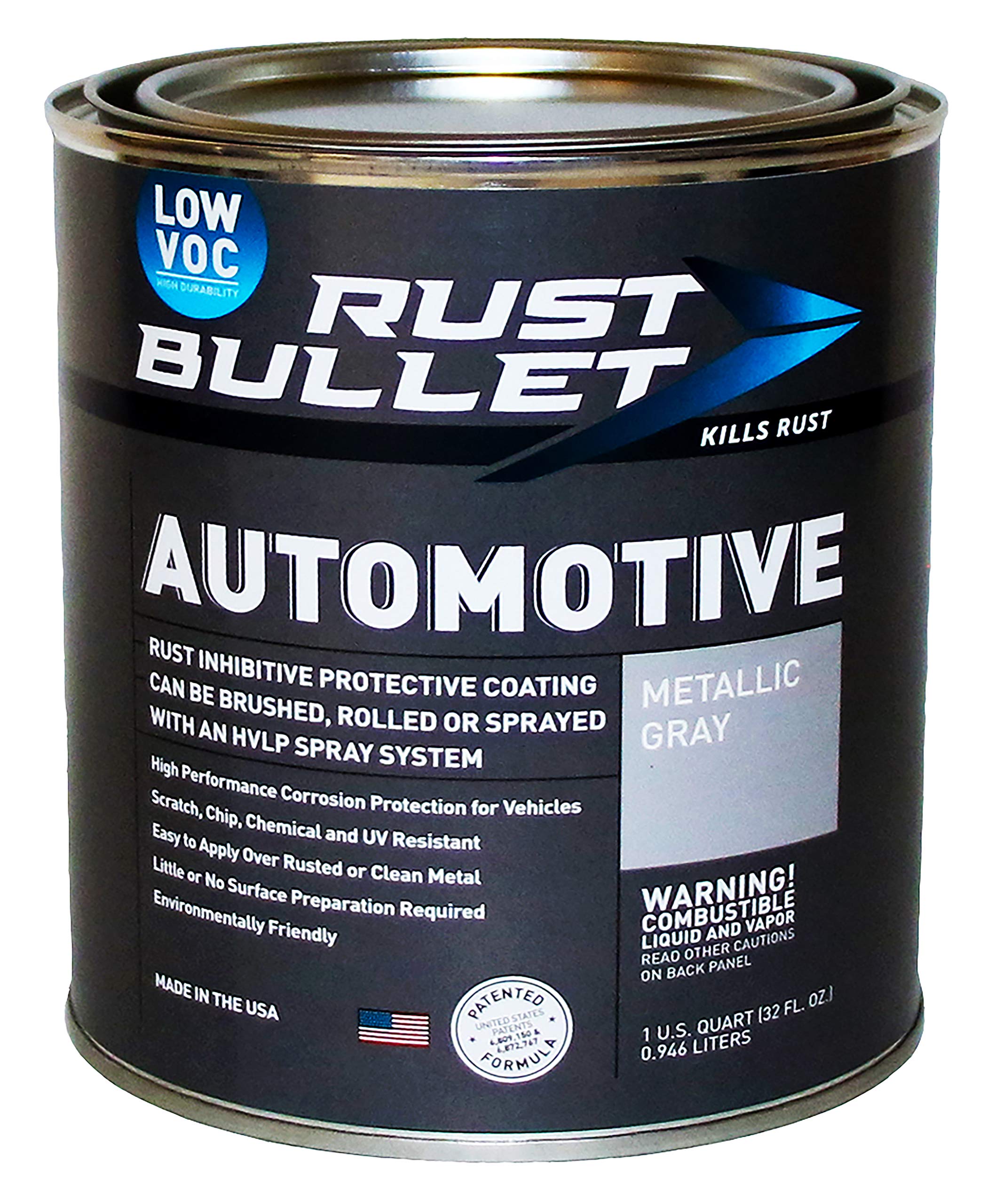 Rust Bullet Automotive Low Voc - Rust Preventive Protective Coating Uv Resistant - No Topcoat Needed - Metallic Gray, Quart