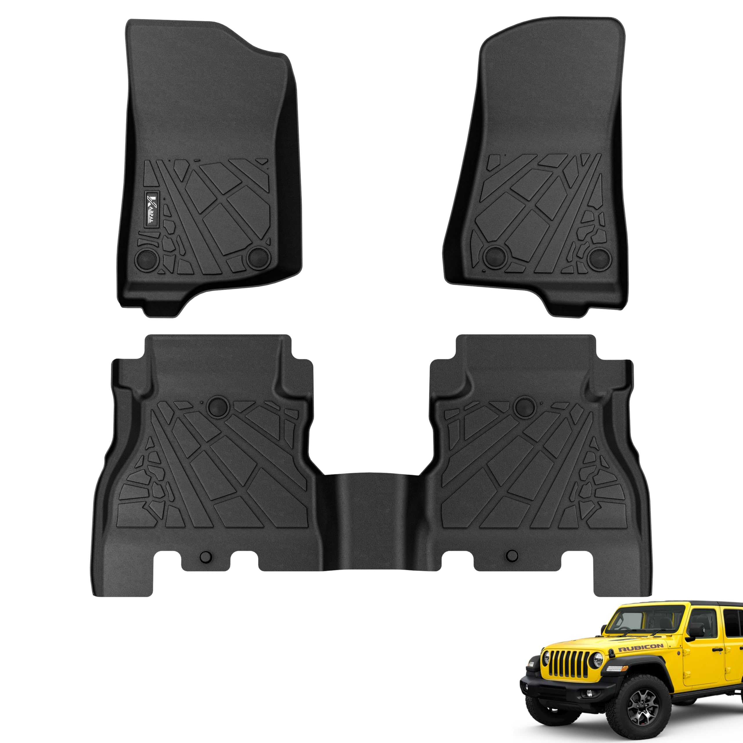 Karpal Floor Mats Fit For 2018-2025 Jeep Wrangler Jl Unlimited 4 Door (Not For Jk/4Xe), Front & 2Nd Row, Tpe All Weather Protect