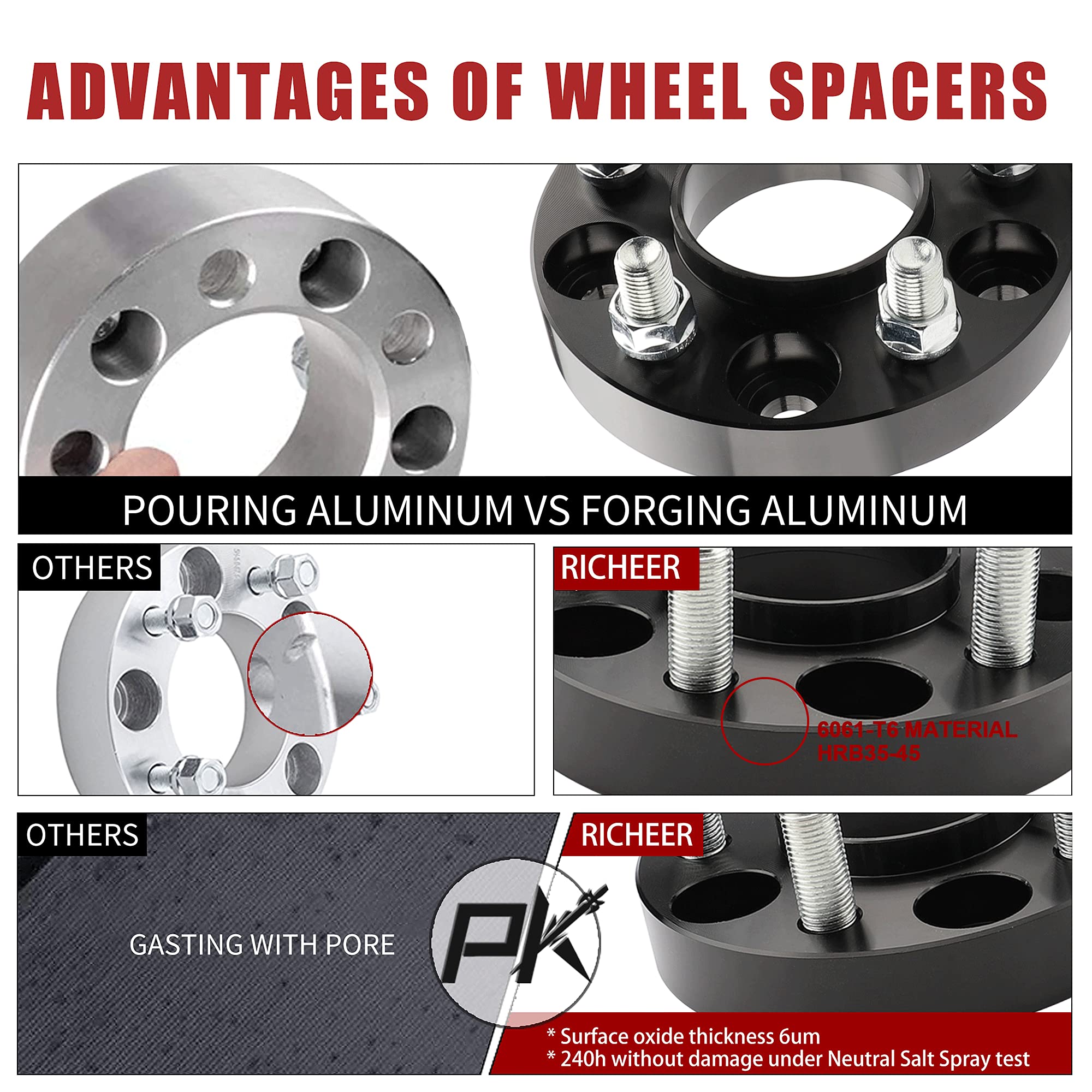 Richeer 6X5.5 Wheel Spacer For 2019-2022 Ram 1500, 4 Pcs 2 Inch 6X139.7Mm Wheel Spacer With 14X1.5 Studs & 77.8Mm Center Bore Fo