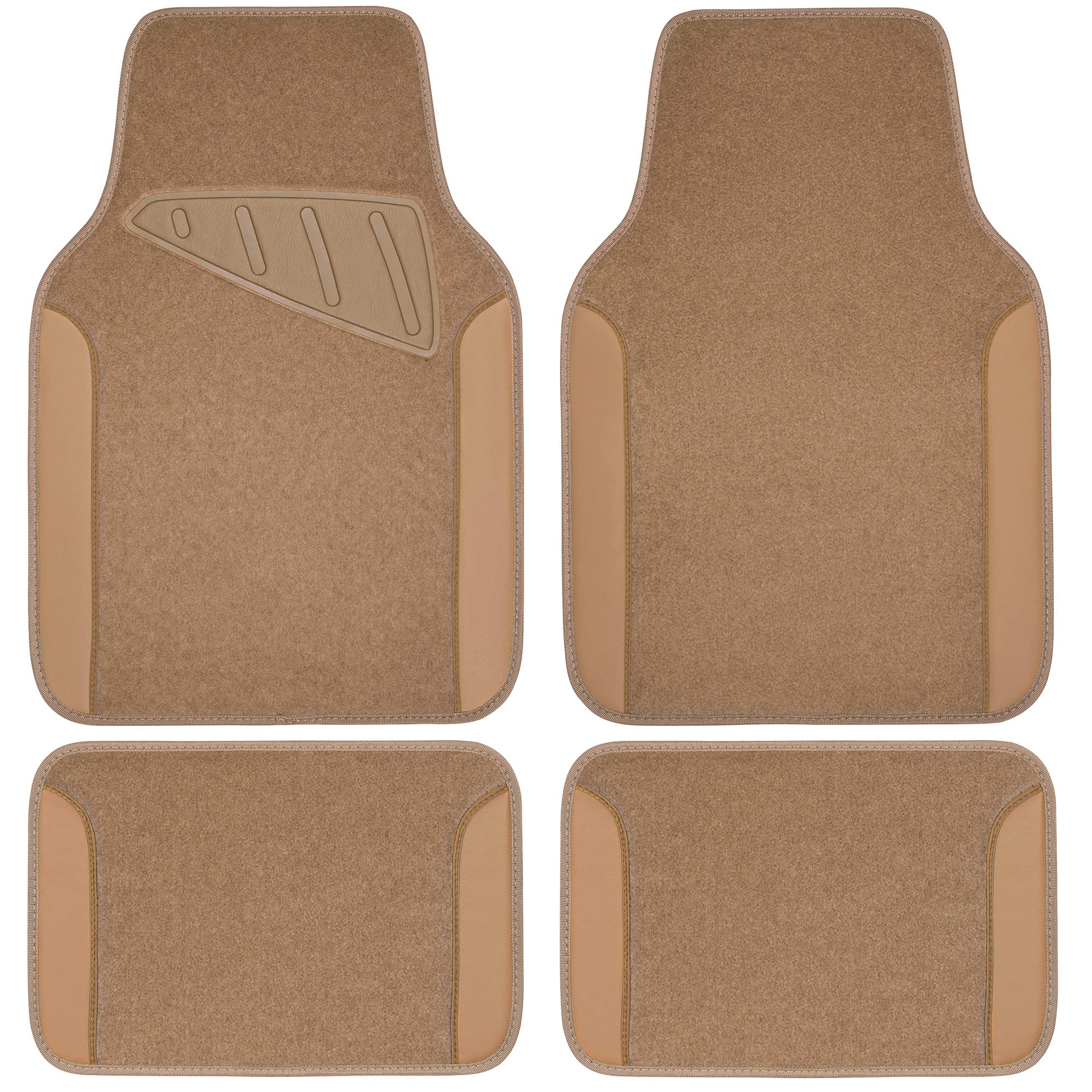 Car Pass Beige Leather & Waterproof Car Carpet Floor Mats, Universal Car Mats Fit For Suv,Vans,Sedans, Trucks,Set Of 4Pcs Car Carpet With Anti-Slip Nibbs Driver Heel Pad (All Beige)
