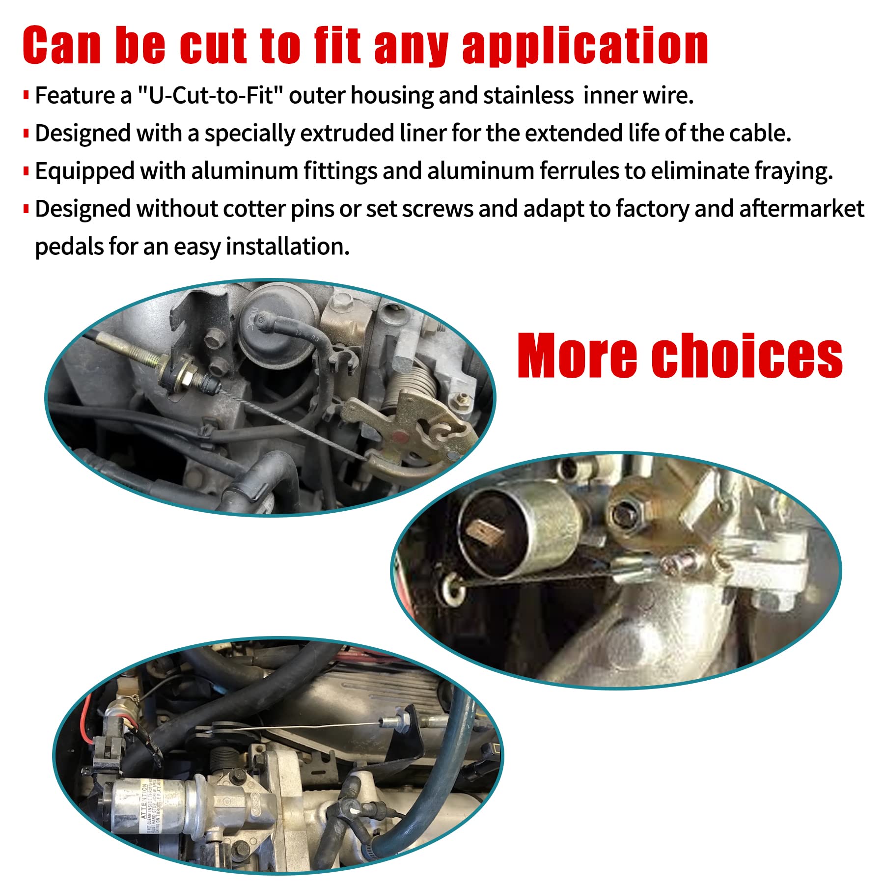 Oraevy 24'' Hi-Tech Universal Throttle Cable Braided Stainless Steel Throttle Cable Kit