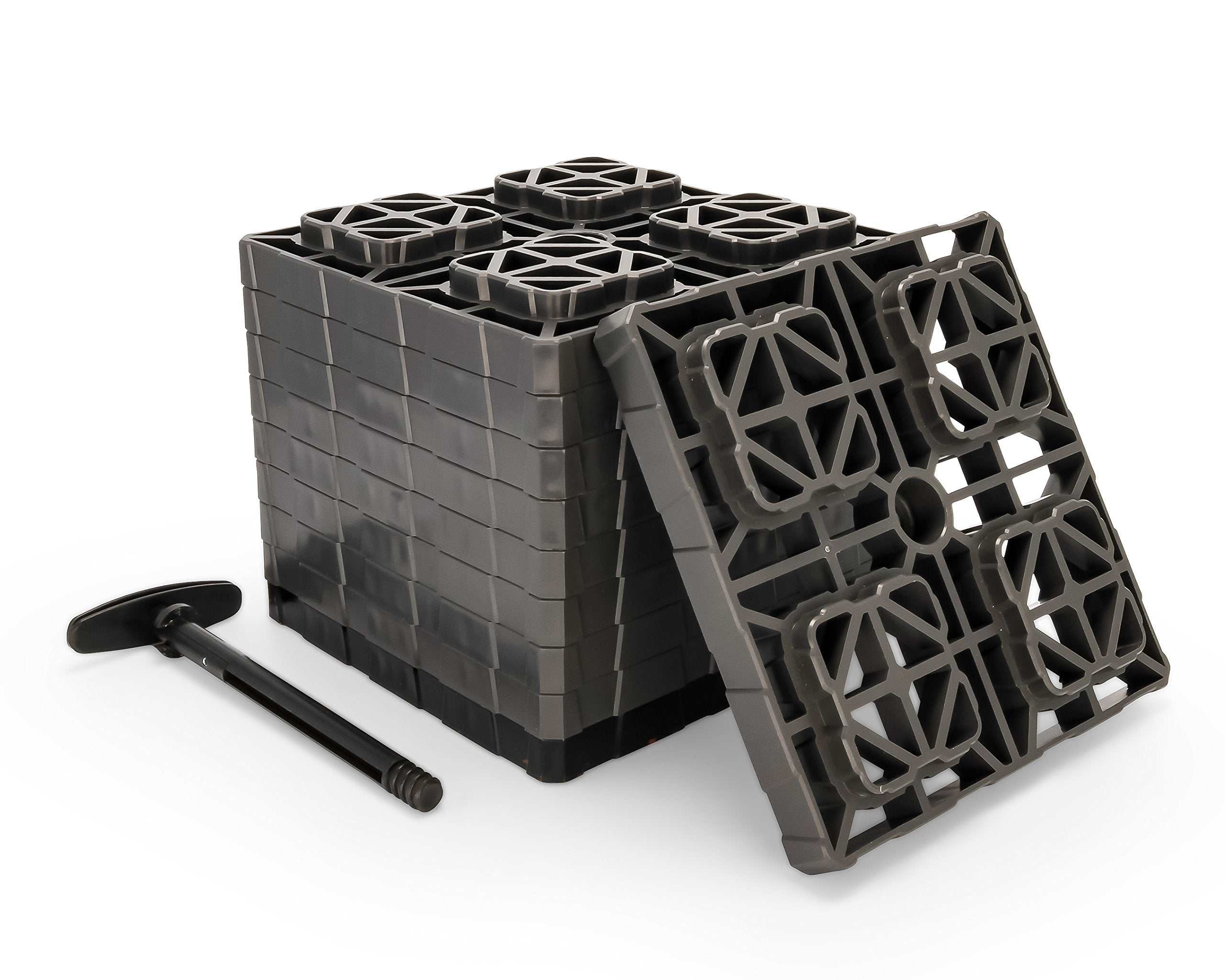 Camco Fasten Xl Camper/Rv Leveling Blocks - Features Interlocking Design For Customizable Height - Carrying Handle Twists To Sec