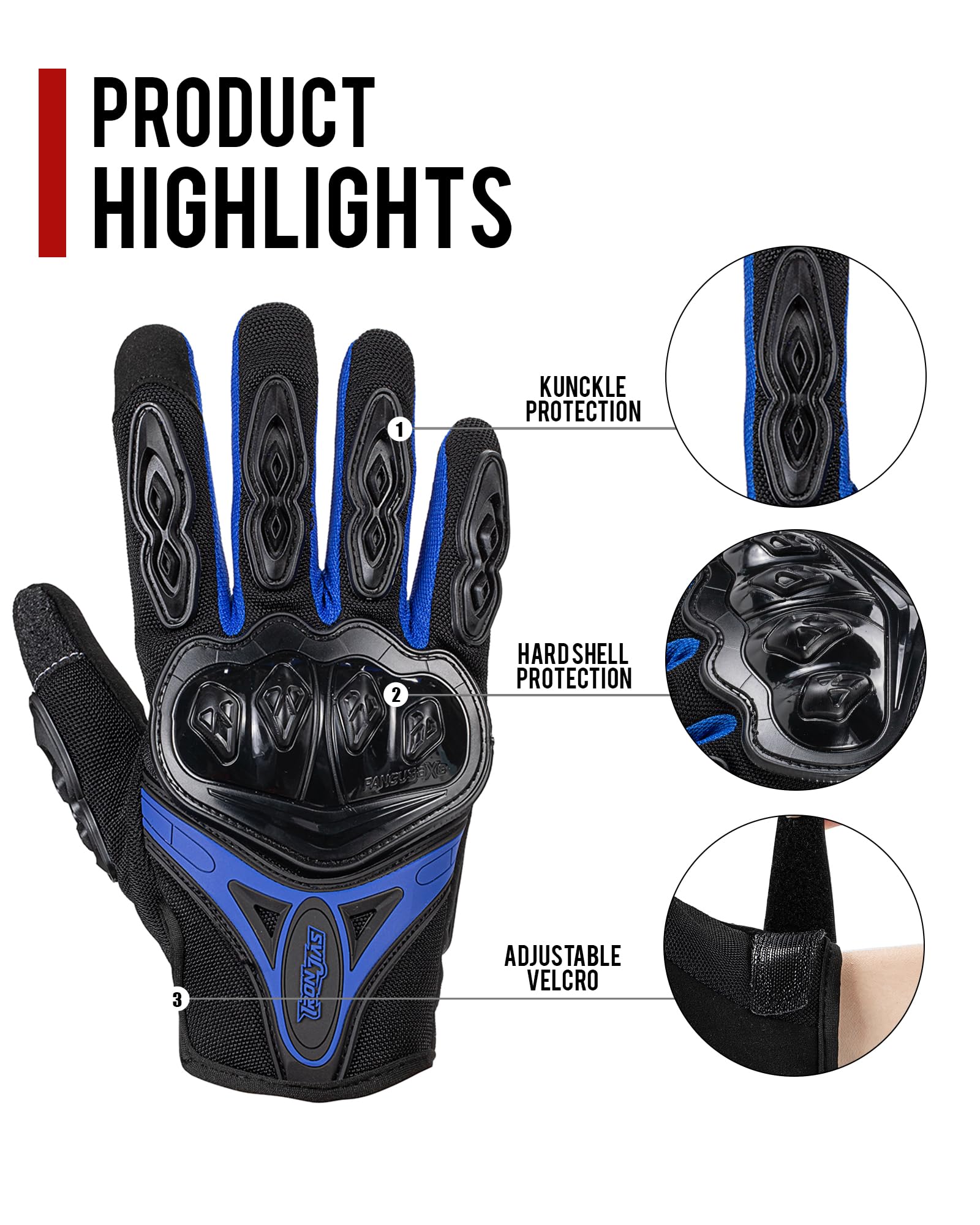 Iron Jia'S Motorcycle Gloves Full Finger Durable For Road Racing Bike Summer Spring Powersports Support Touch Screen Blue-M
