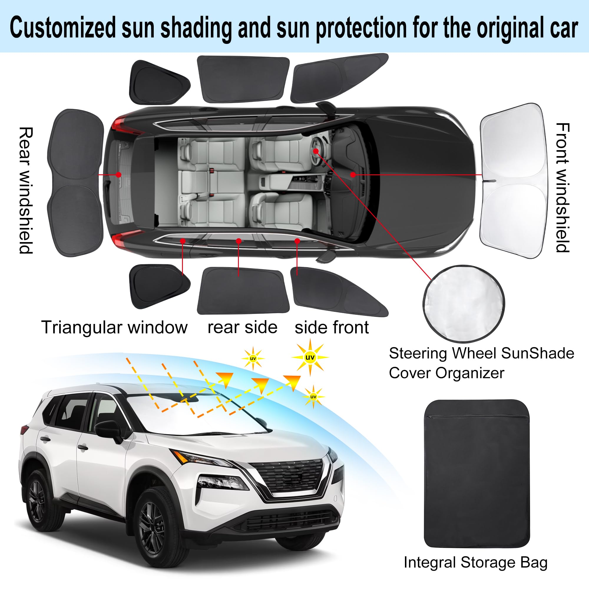 Tinglu Window Shades For Nissan Rogue 2021-2024 2025(Not For Rogue Sport) Accessories Car Side Full Windows Cover Camping Rear T