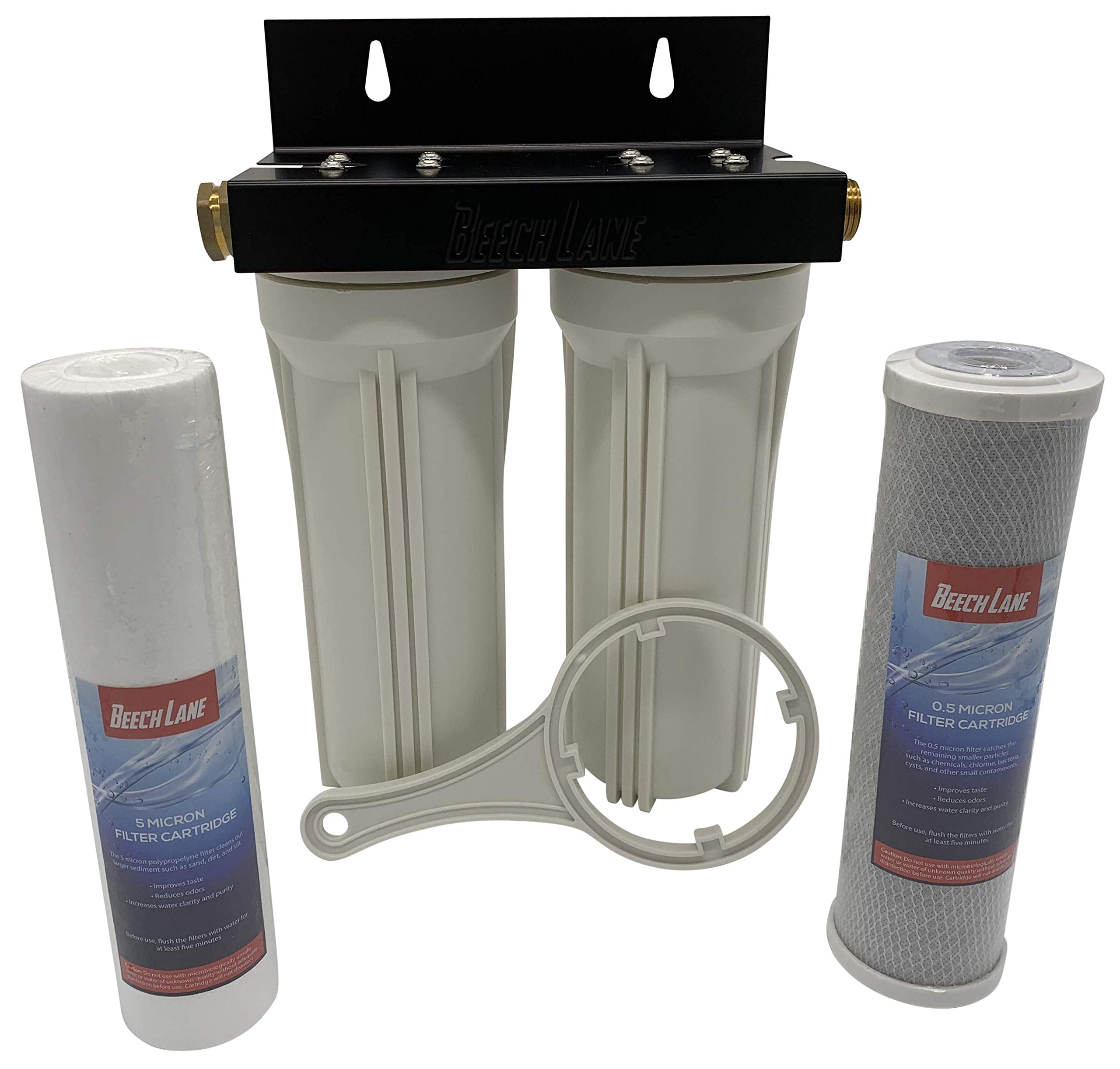 Beech Lane External Rv Dual Water Filter System, Leak-Free Brass Fittings, Mounting Bracket And Two Filters Included, Sturdy Construction Is Built To Last