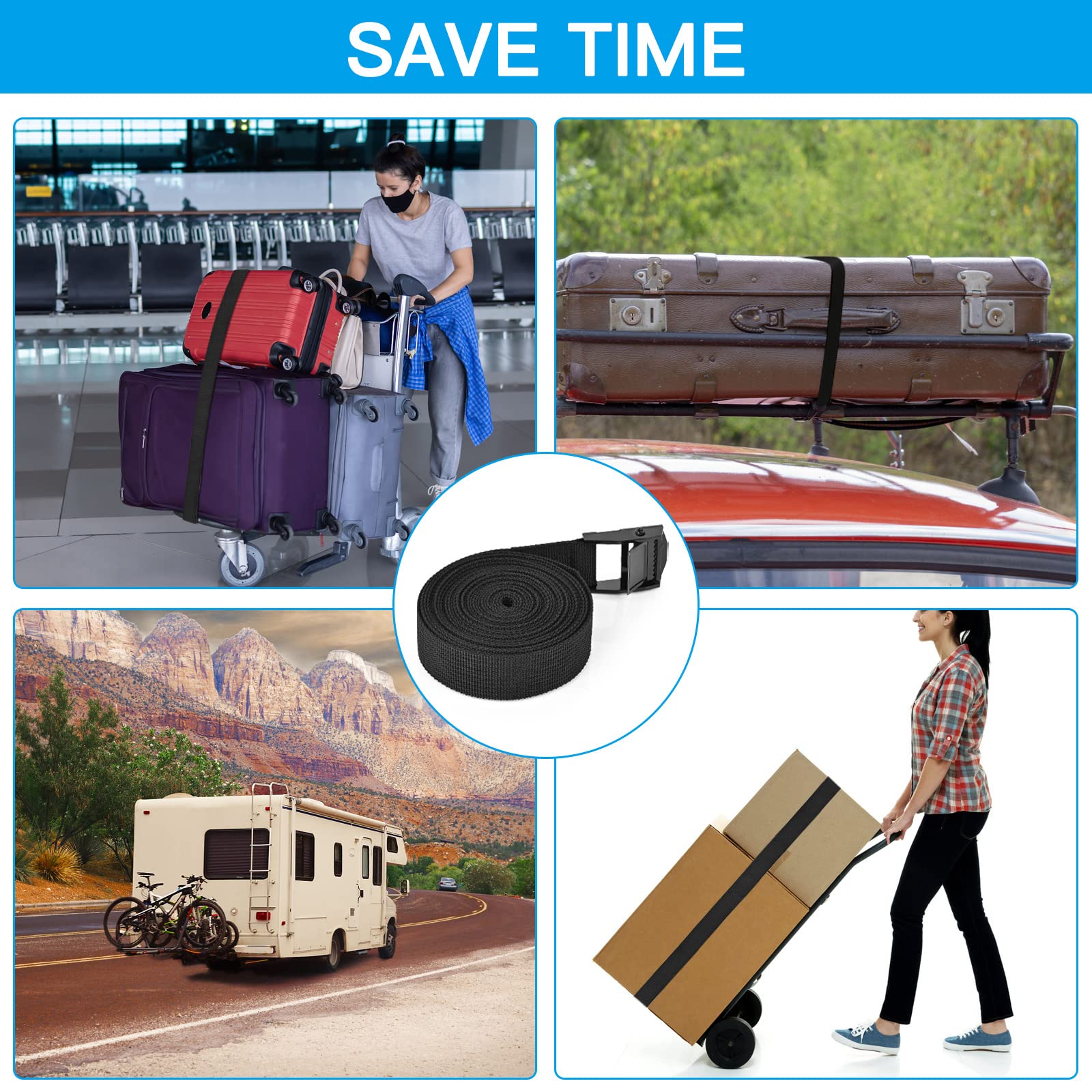 Kshineni Tie Down Straps 4 Pcs Lashing Strap 8.2' X 1 Adjustable Heavy Duty Cam Buckle Cinch Straps For Cargo, Trucks, Luggage, Trailer, Motorcycle (Black)