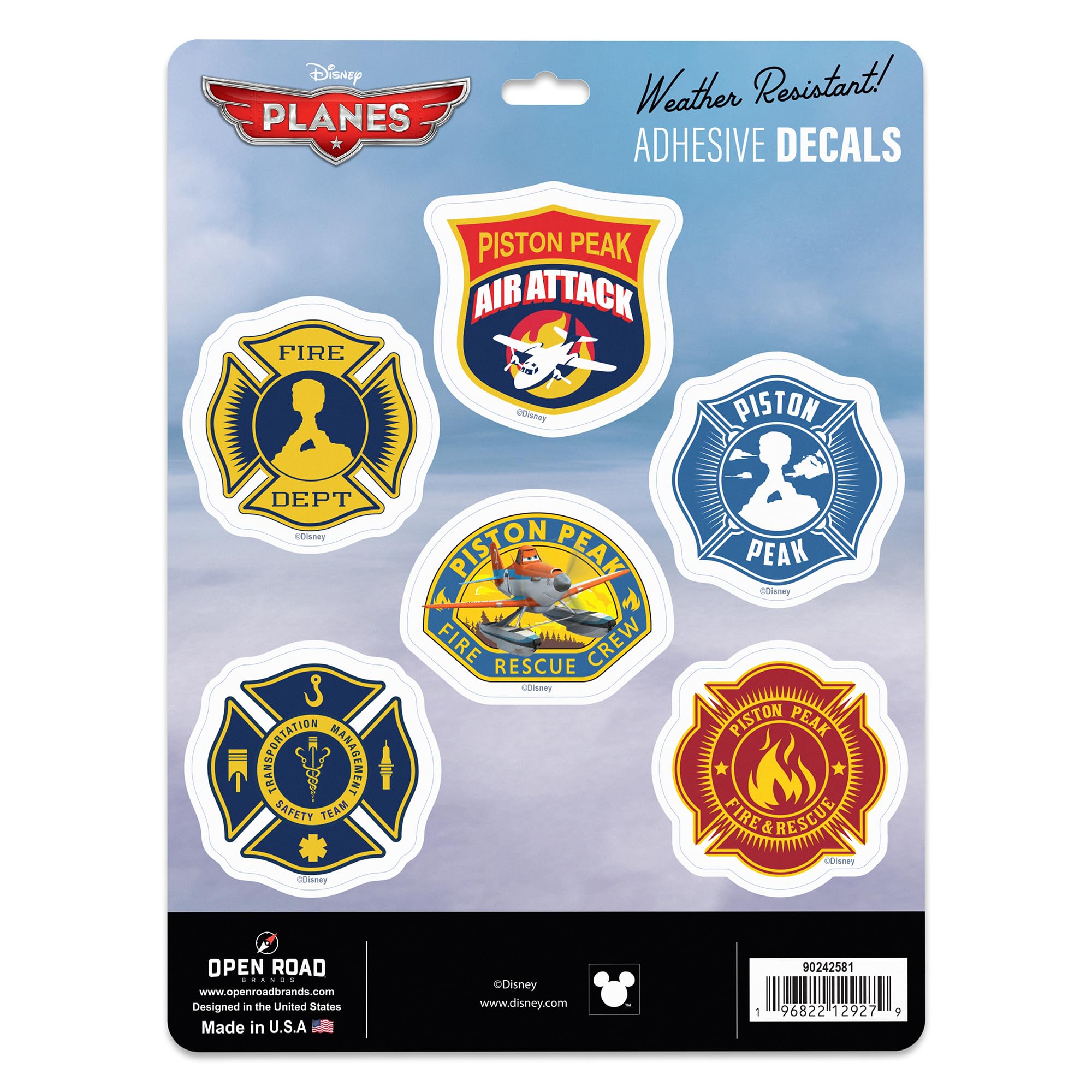 Disney Planes Badges Adhesive Vinyl Decals - Fun Planes Stickers for Car or Truck, 1 Pack (6 Count)