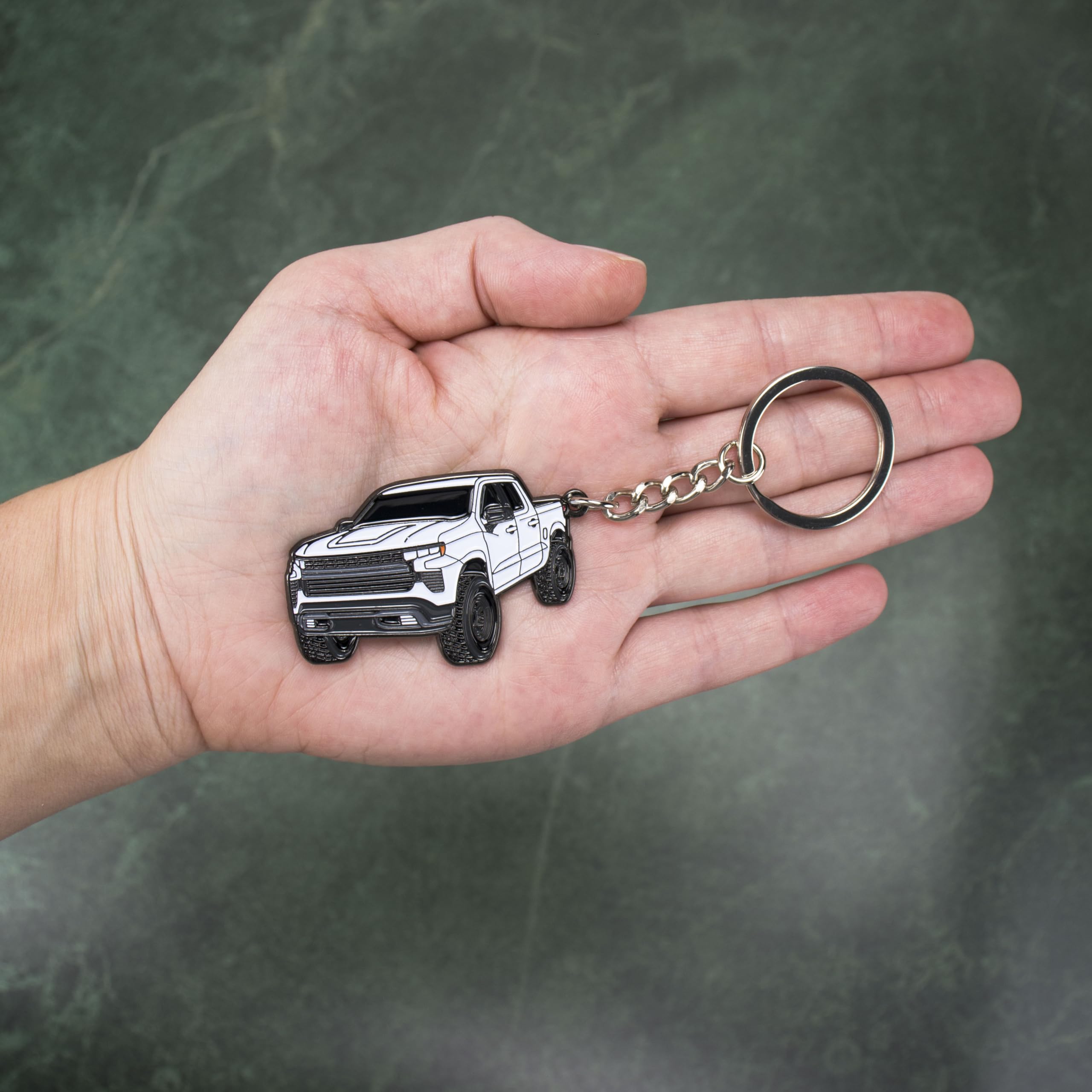 Four Wheel Beast Chevy Keychain Compatible With Chevy Silverado 1500 Accessories - Toy Truck Gifts Men Key Fob (White)