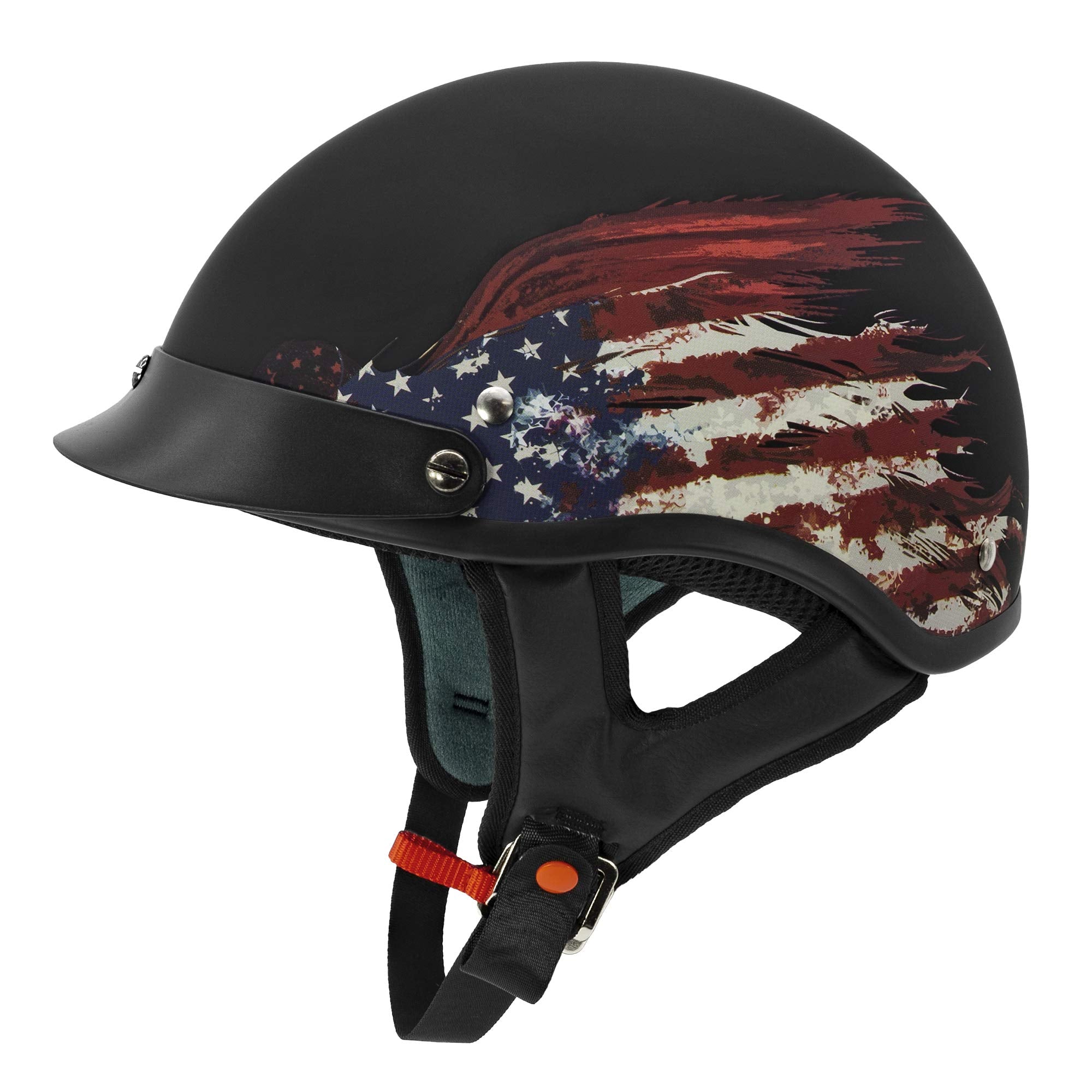 Vcan Cruiser Solid Flat Black Half Face Motorcycle Helmet (Flag, X-Large)