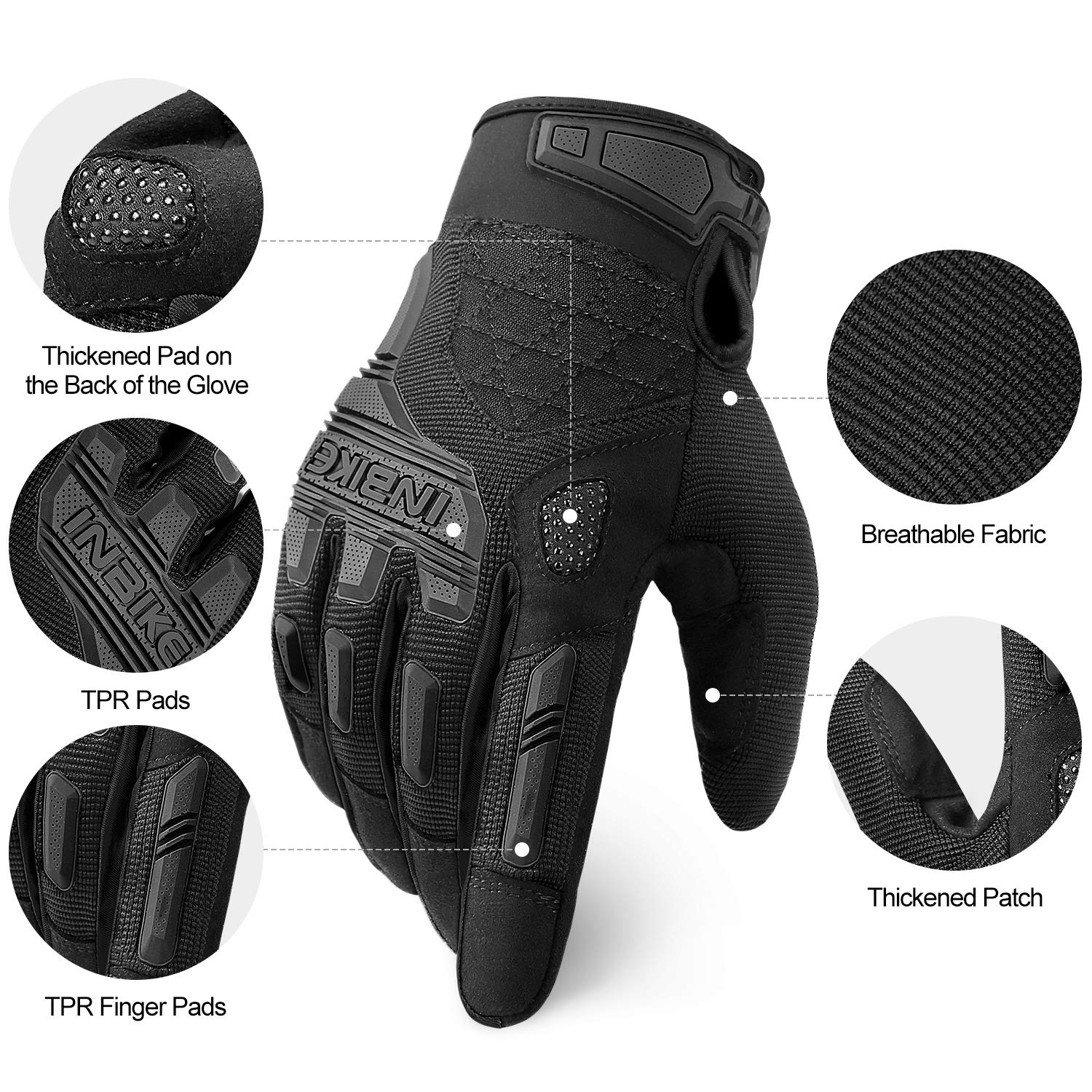 Inbike Mtb Mountain Bike Gloves Touchscreen With Thicken Eva Padded & Tpr Knuckle Protection For Bmx Mx Atv Motorcycle
