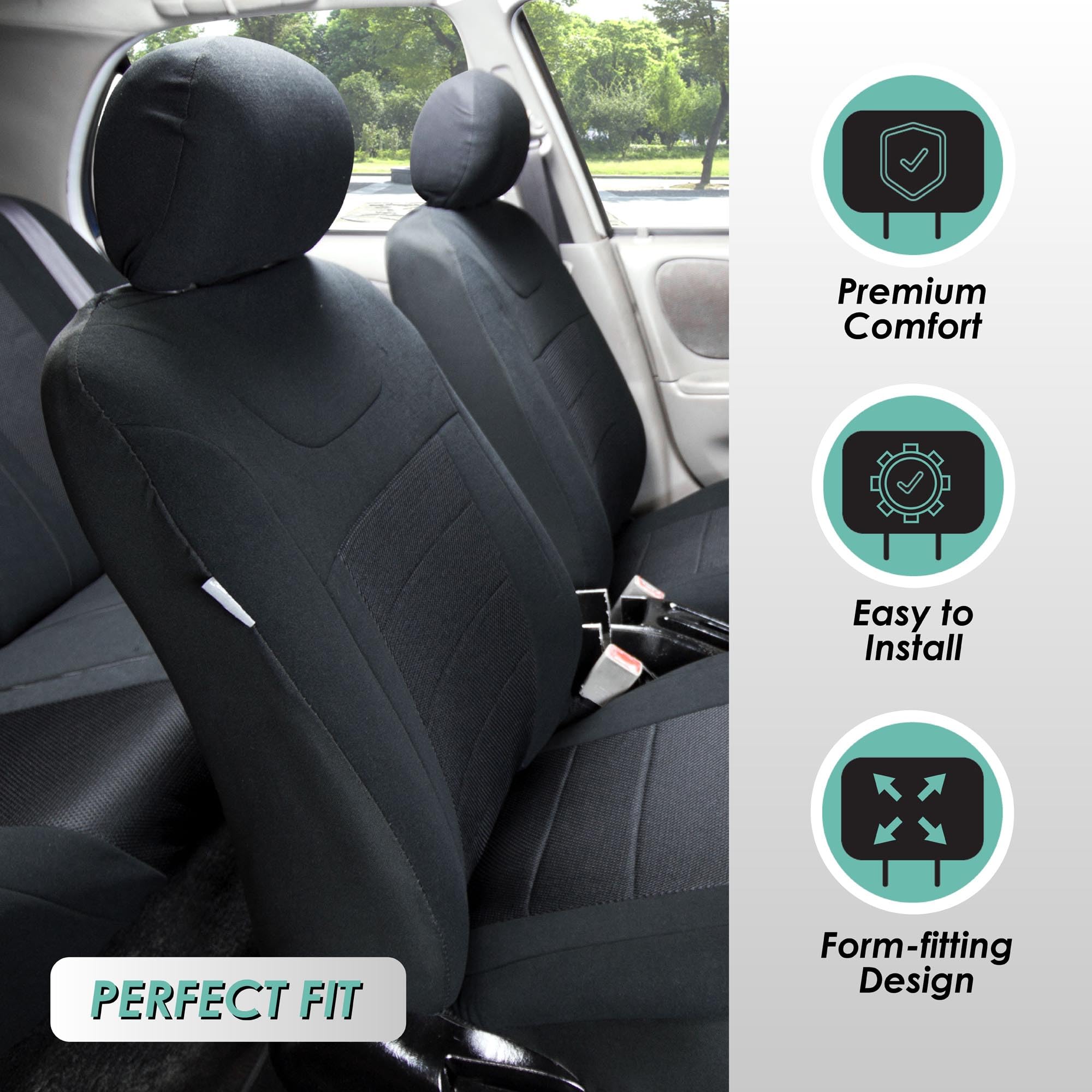 Fh Group Car Seat Covers Sports Fabric Three Row Set Black Automotive Seat Covers, Airbag And Split Rear Car Seat Cover Universa