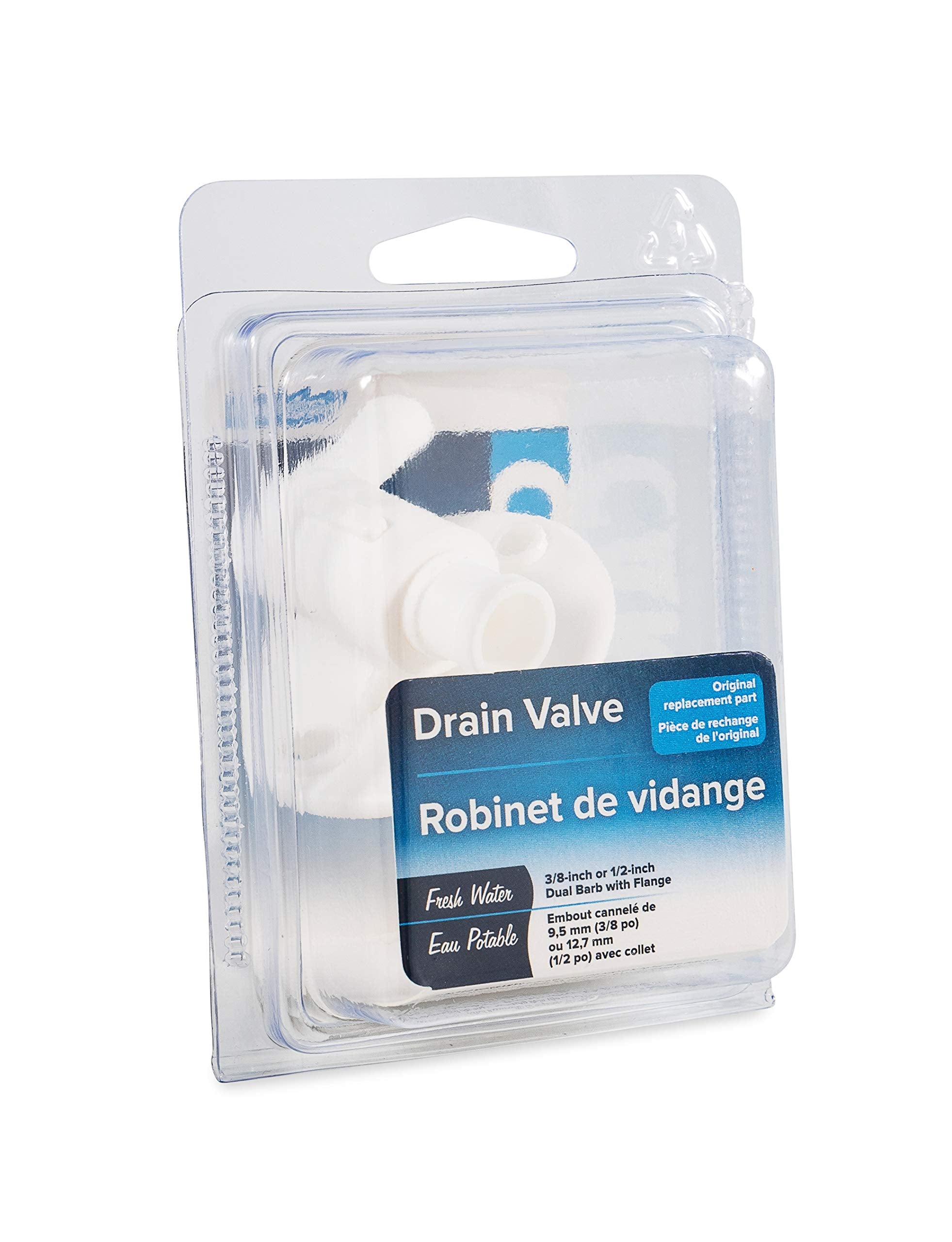 Camco 22223 Drain Valve - 3/8 or 1/2 Dual Barb with Flange, White