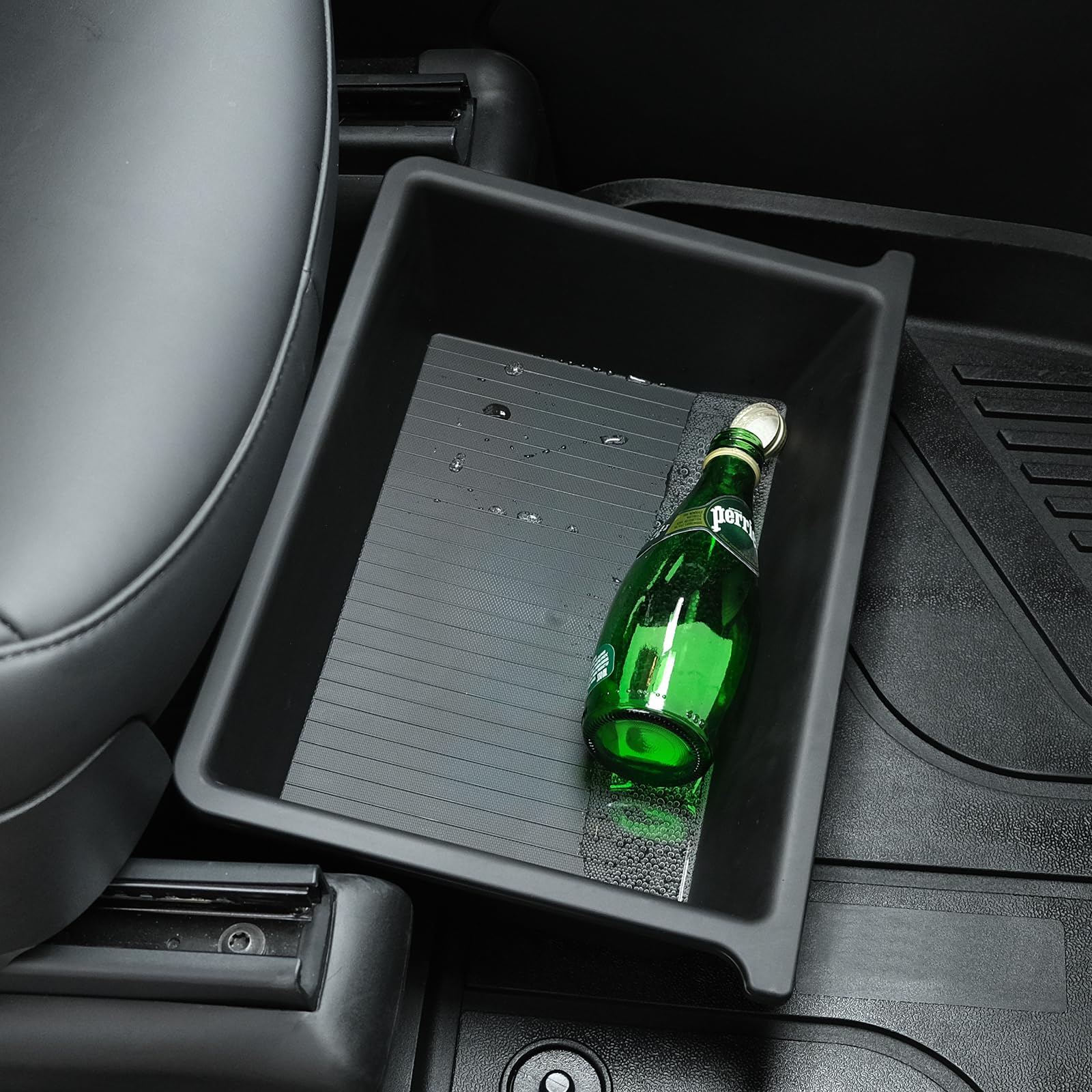 Jawjut Front Under-seat Storage Box compatible with Tesla Model y Model x, Waste Bin Accessory, ABS+TPE Double Hidden Design