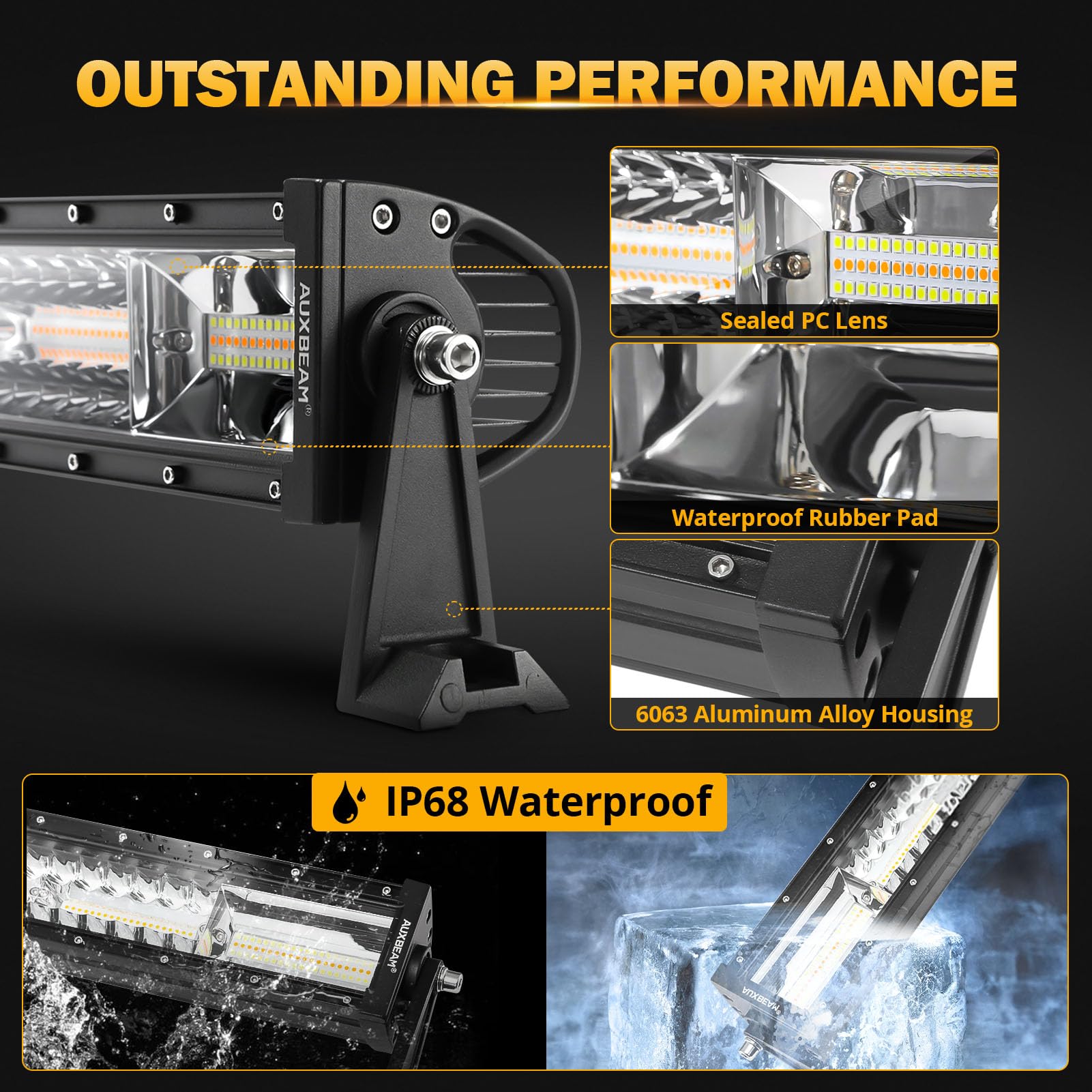 Auxbeam Led Led Light Bar 42 Inch 240W Straight Spot Flood Combo Led Off Road Lights, Amber White Strobe Offroad Fog Light Memor