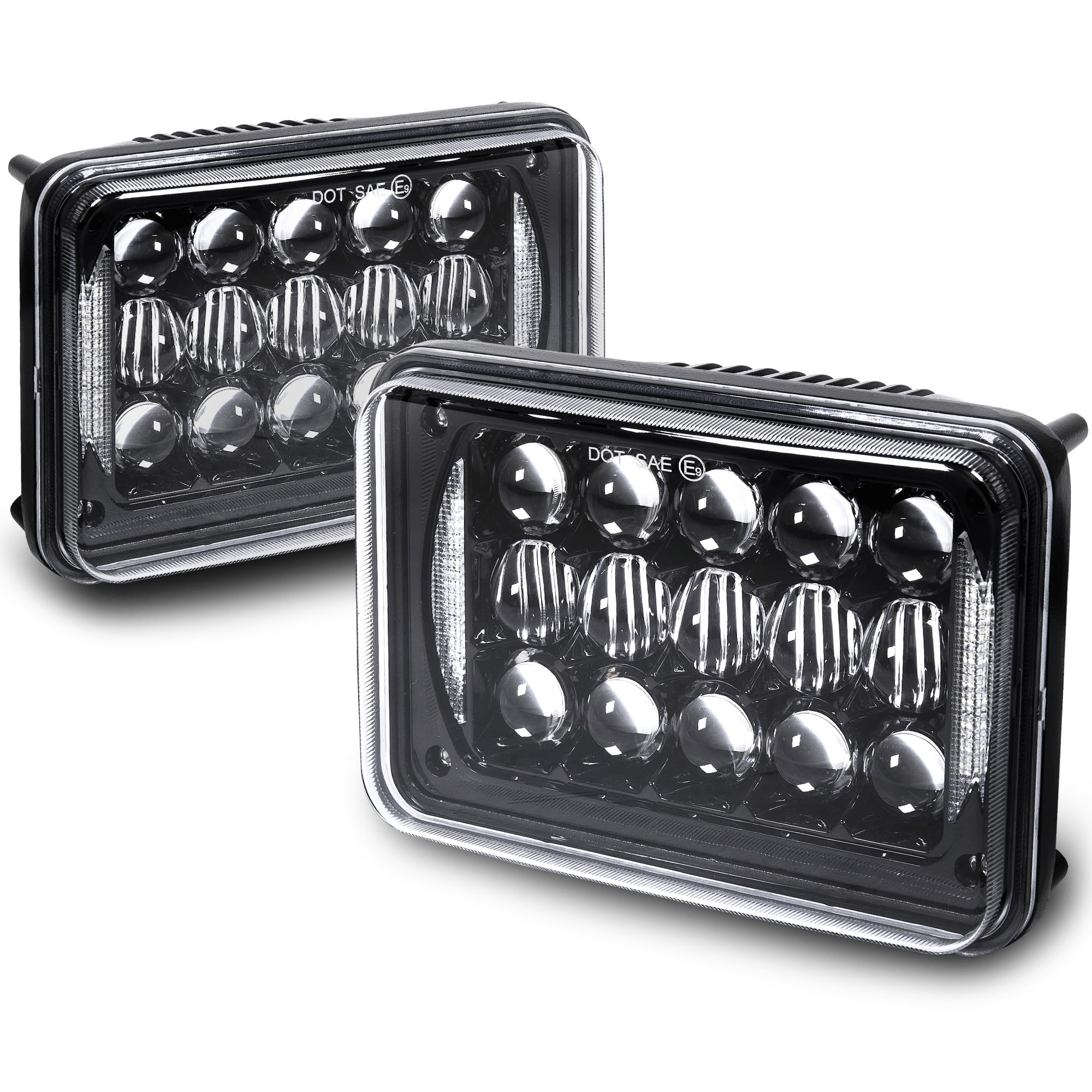 True Mods 2Pc Black 4X6 6X4 Inch Led Headlights Pair [Drl] H4 Socket High Low Sealed Beam 2A1 1A1 H4652 H4666 H6545 H4651 H4656