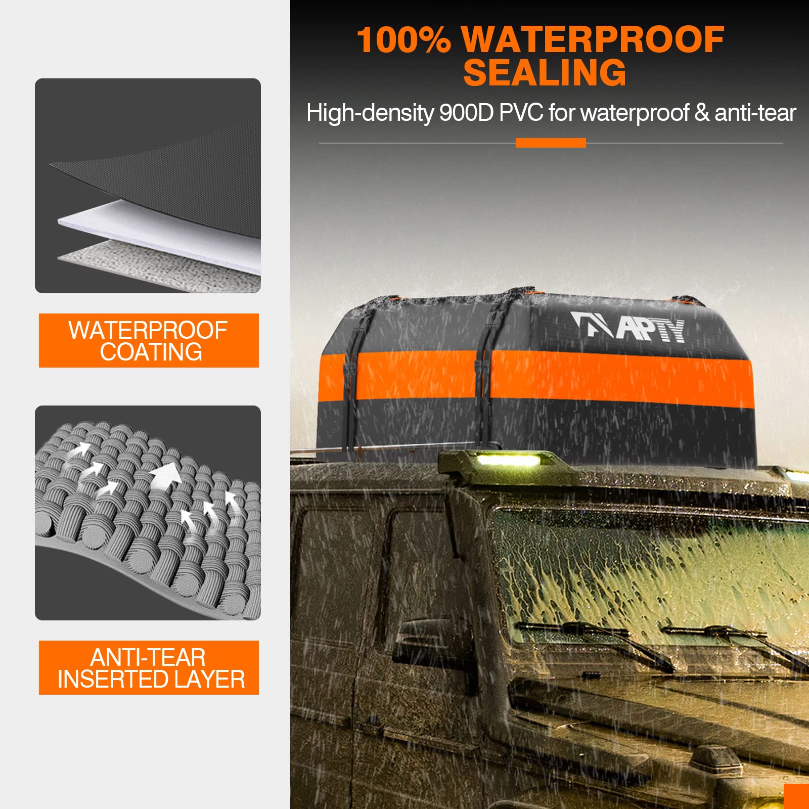 APTY Car Rooftop Cargo Bag Carrier, 16 Cubic Feet Soft Roof Top Luggage Bag for All Vechicles with/Without Racks - with Waterpro