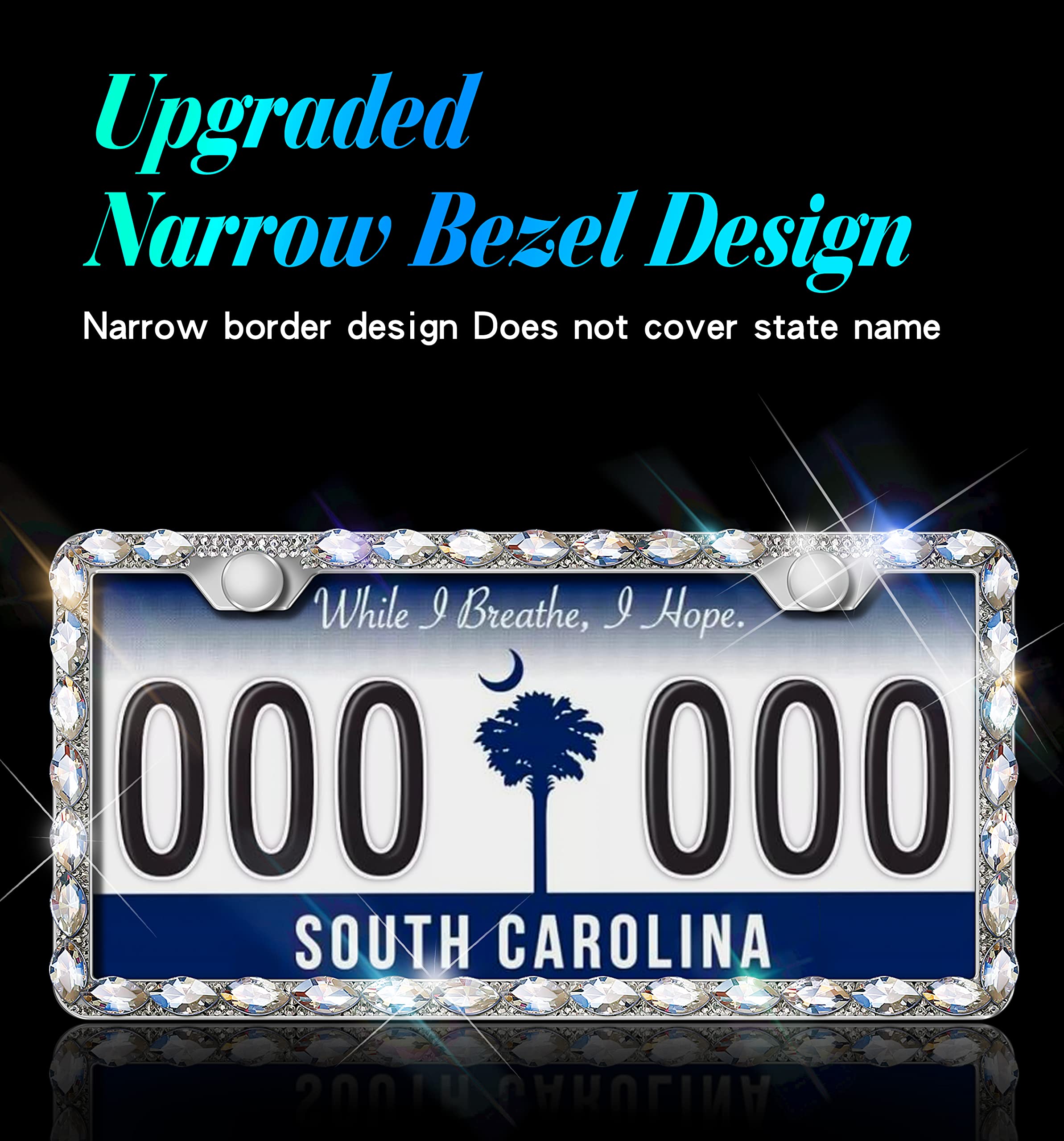 Murimt 2 Pack Bling License Plate Frames For Women With High End Ribbon Gift Box,Rhinestone Sparkly Diamond License Plate Holder