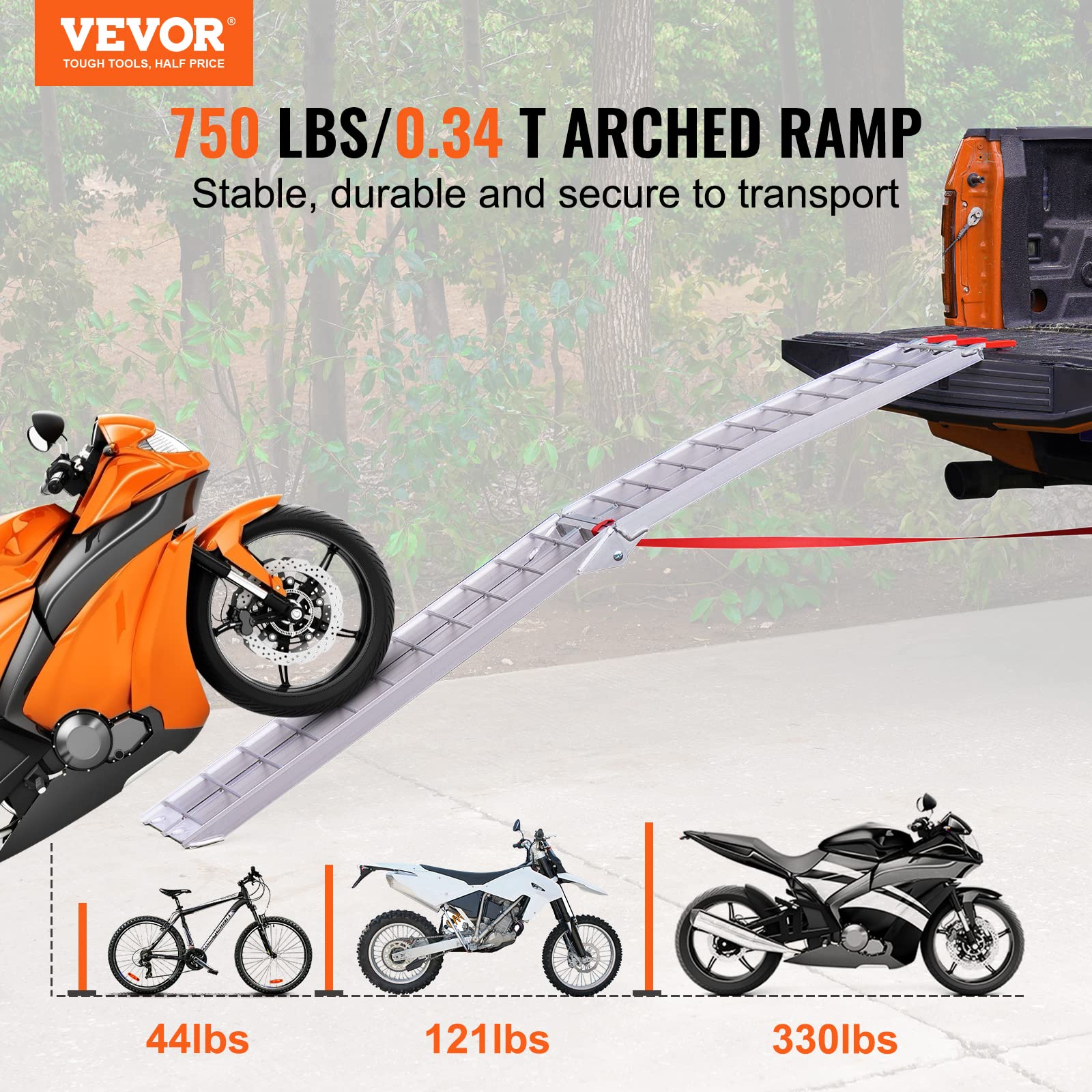 VEVOR Motorcycle Ramps, 750lbs Folding Loading Ramps for Pickup Trucks Bed, Trailers Ramp with Load Straps for Motorcycle, Dirt