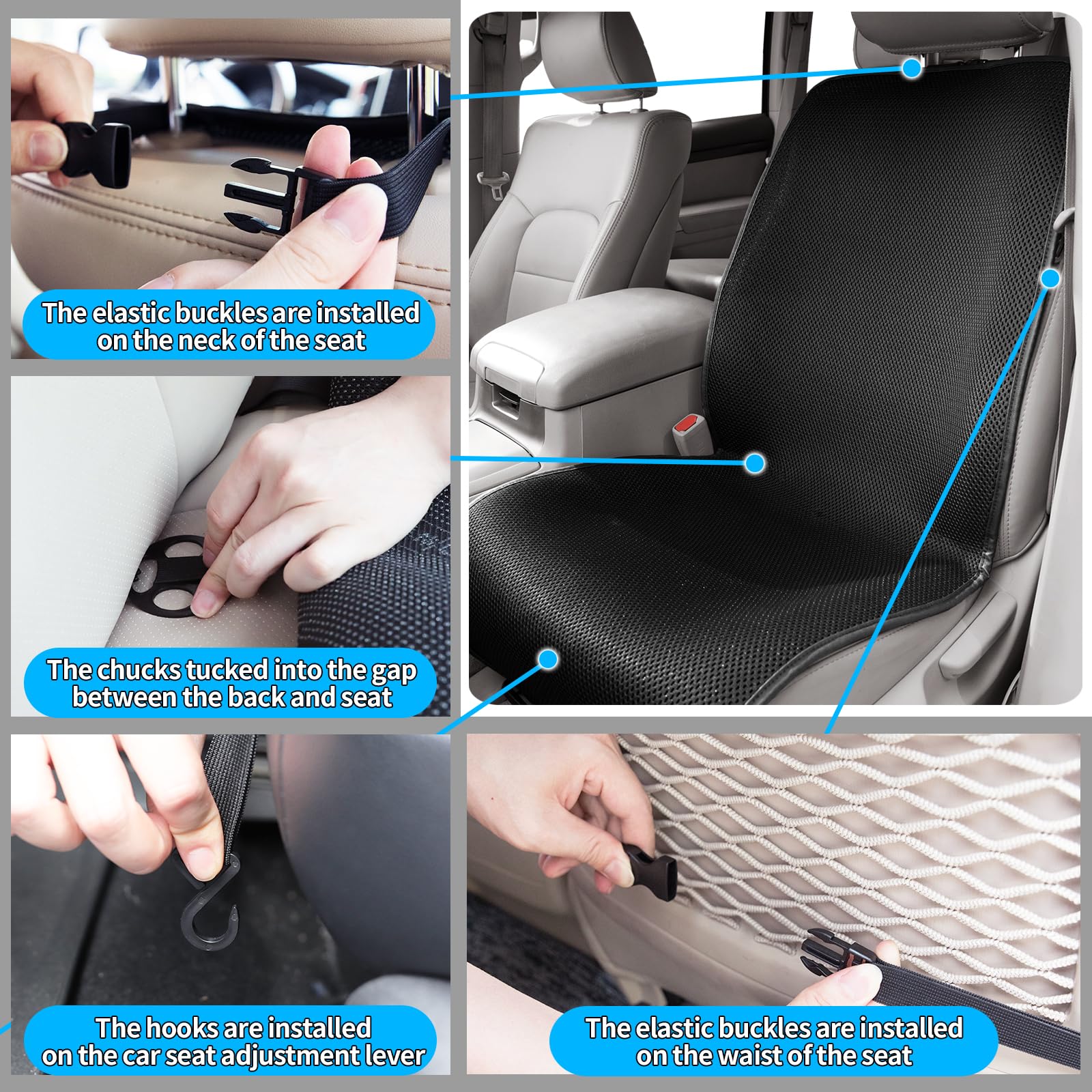 KINGLETING Cool Seat Cushion, Breathable Car Seat Cushion Universal Fit for Most for Auto SUV Truck, Non-Slip Seat Protector (L)