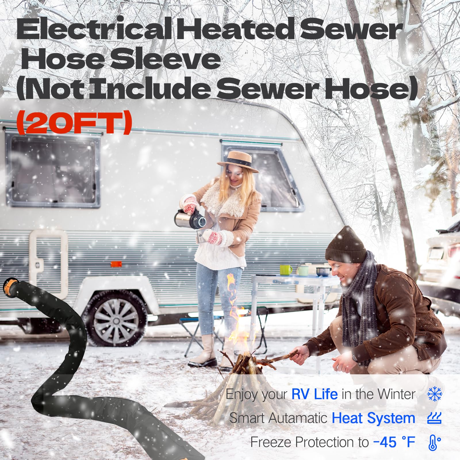 Rehoseup 20Ft Sewer Hose With Heated Sleeve,Black Rv Sewer Hose Kit ,Sewer Hose For Rv Camper/Rv Accessories (20Ft Sleeve)