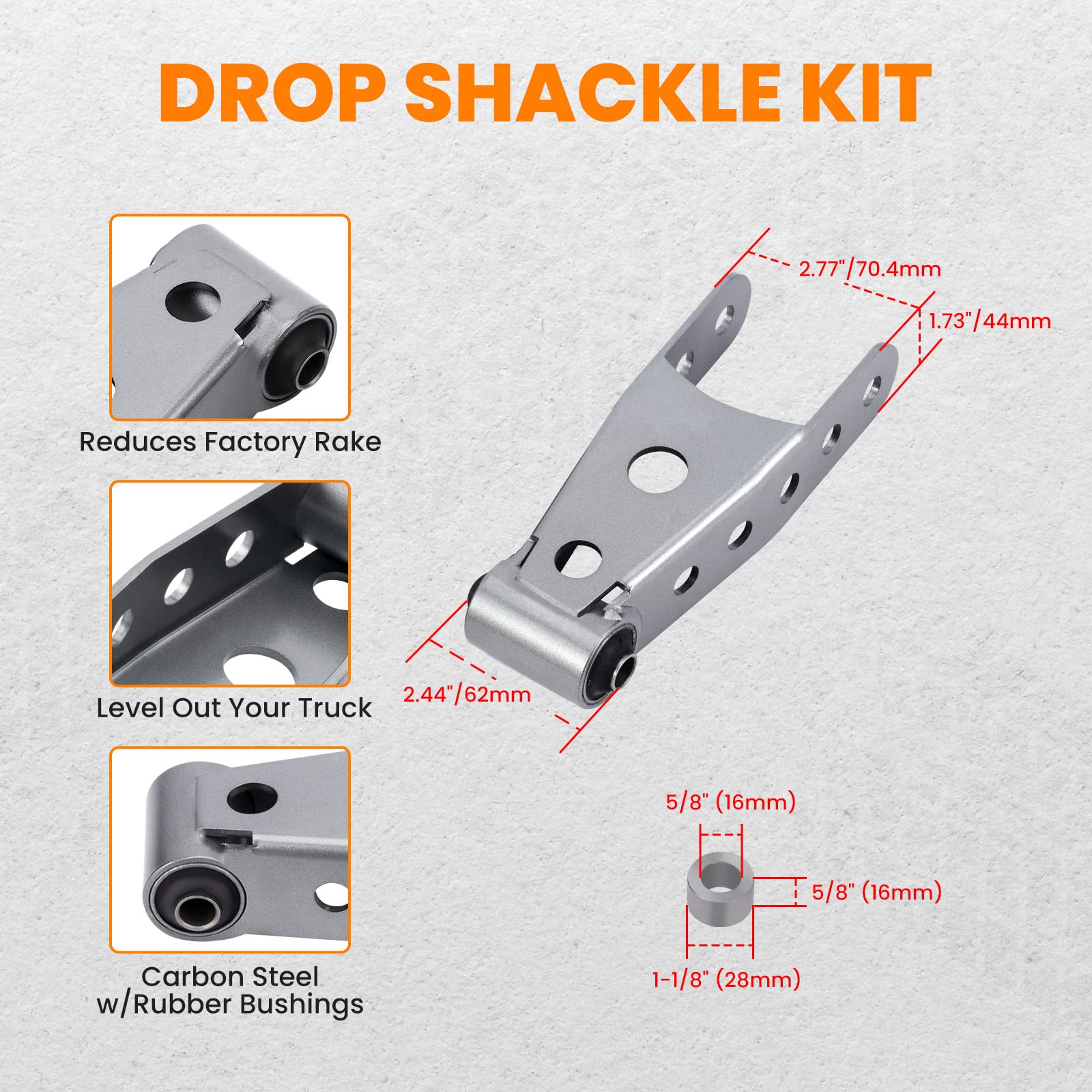 Tuningsworld 2''-3'' Lowering Shackle Kit Adjustable for Chevy Silverado1500 for Sierra1500 Truck 2007-2018 Suspension Rear Drop
