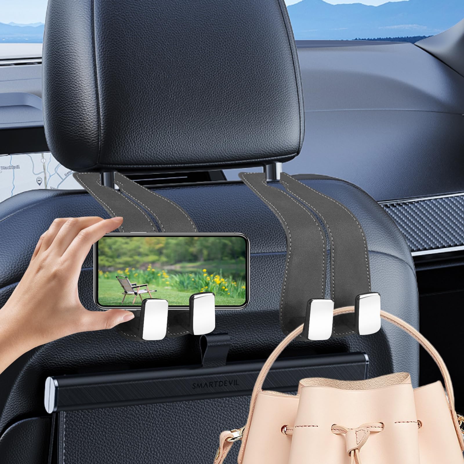 Canipha 4Pcs Car Seat Back Storage Hook, Car Purse Hook Car Bag Hooks Car Hooks, Car Seat Hooks For Headrest, Car Seat Hook Car