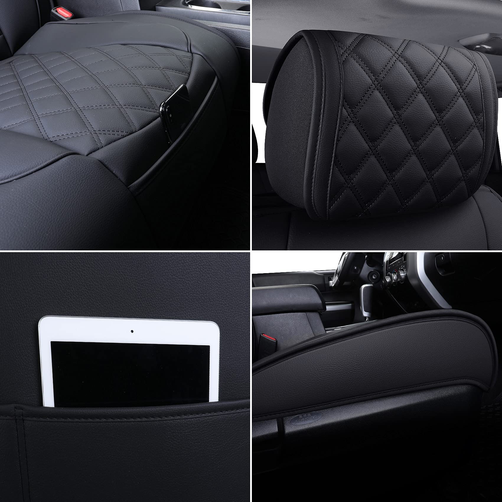 Yiertai Seat Covers Compatible With Toyota Tundra For 2008-2025 Crewmax Double Cab Sr5 Limited Platinum Trd Pro Truck Waterproof Leather Seat Covers(2 Pcs Front Only/Black)