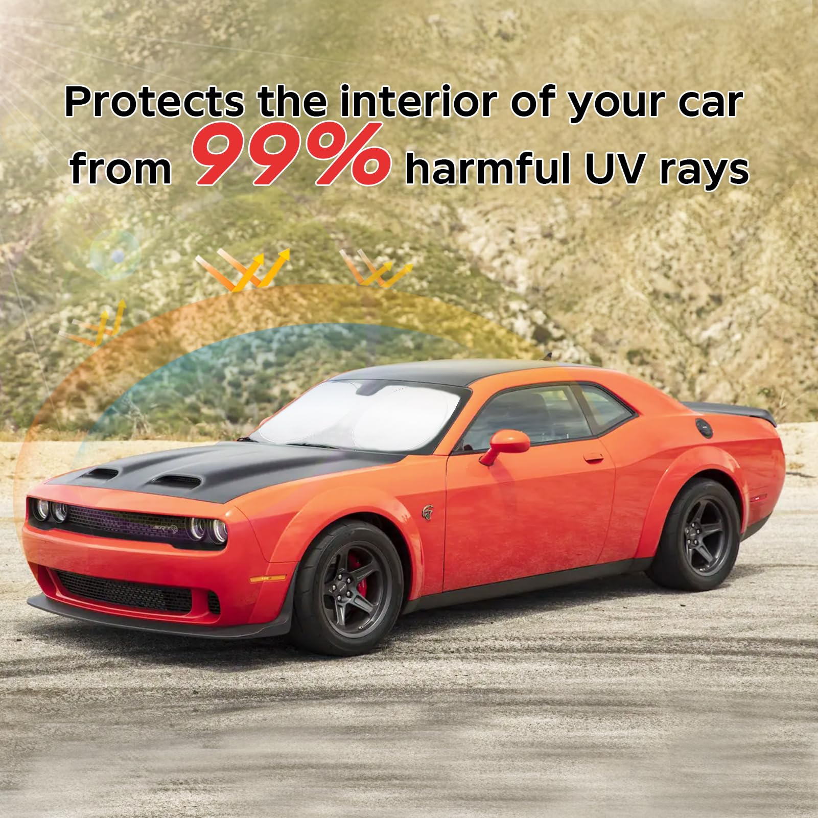 For Challenger Windshield Sun Shade Sunshade For 2019-2024 Dodge Challenger Coupe, Srt Hellcat, Redeye, Gt, Rt, Ta Coupe, Widebo