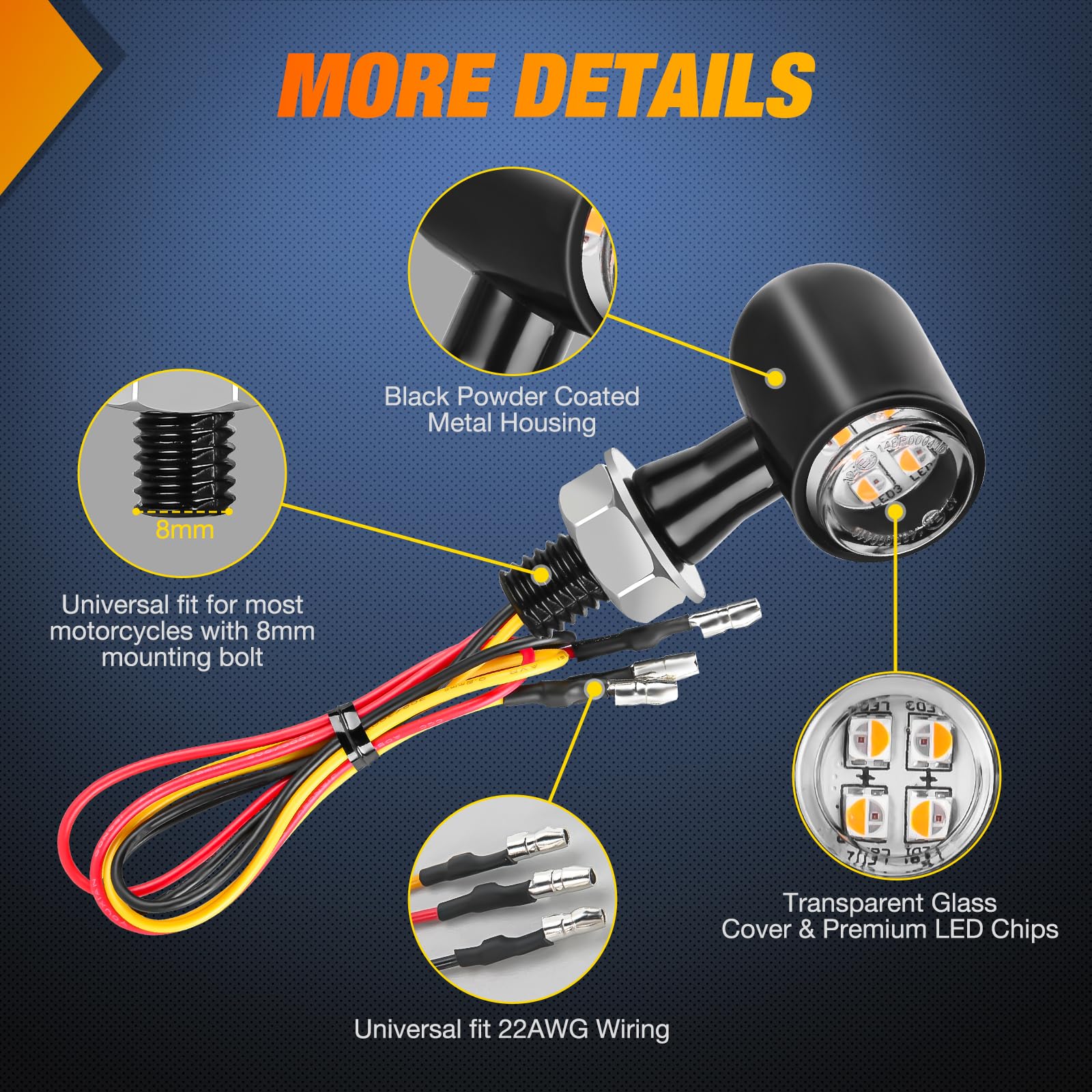 Nilight Motorcycle Rear Led Turn Signals Brake Tail Light Red Yellow Beam Mini Size Blinkers Compatible With Harley Honda Kawasa