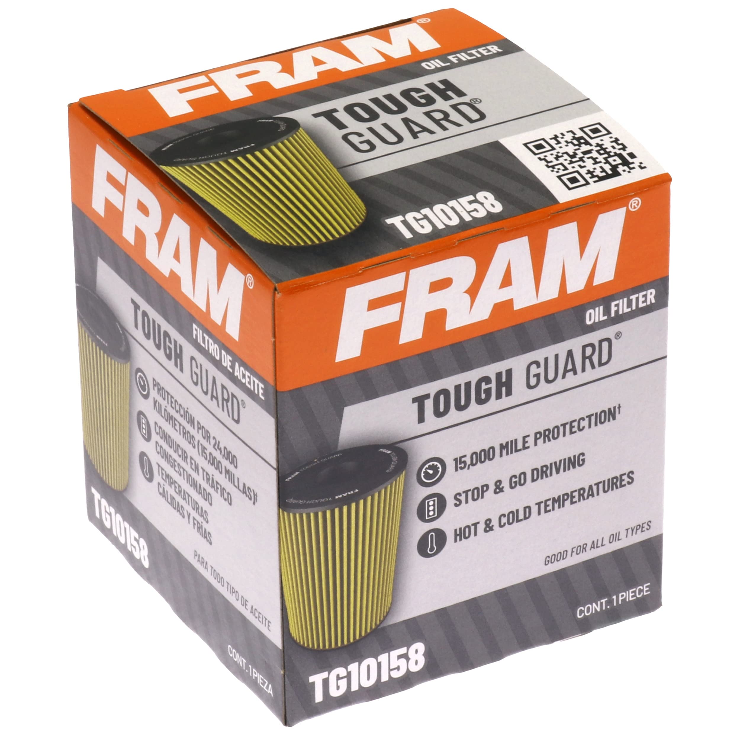 Fram Tough Guard Replacement Oil Filter Tg10158, Designed For Interval Full-Flow Changes Lasting Up To 15K Miles