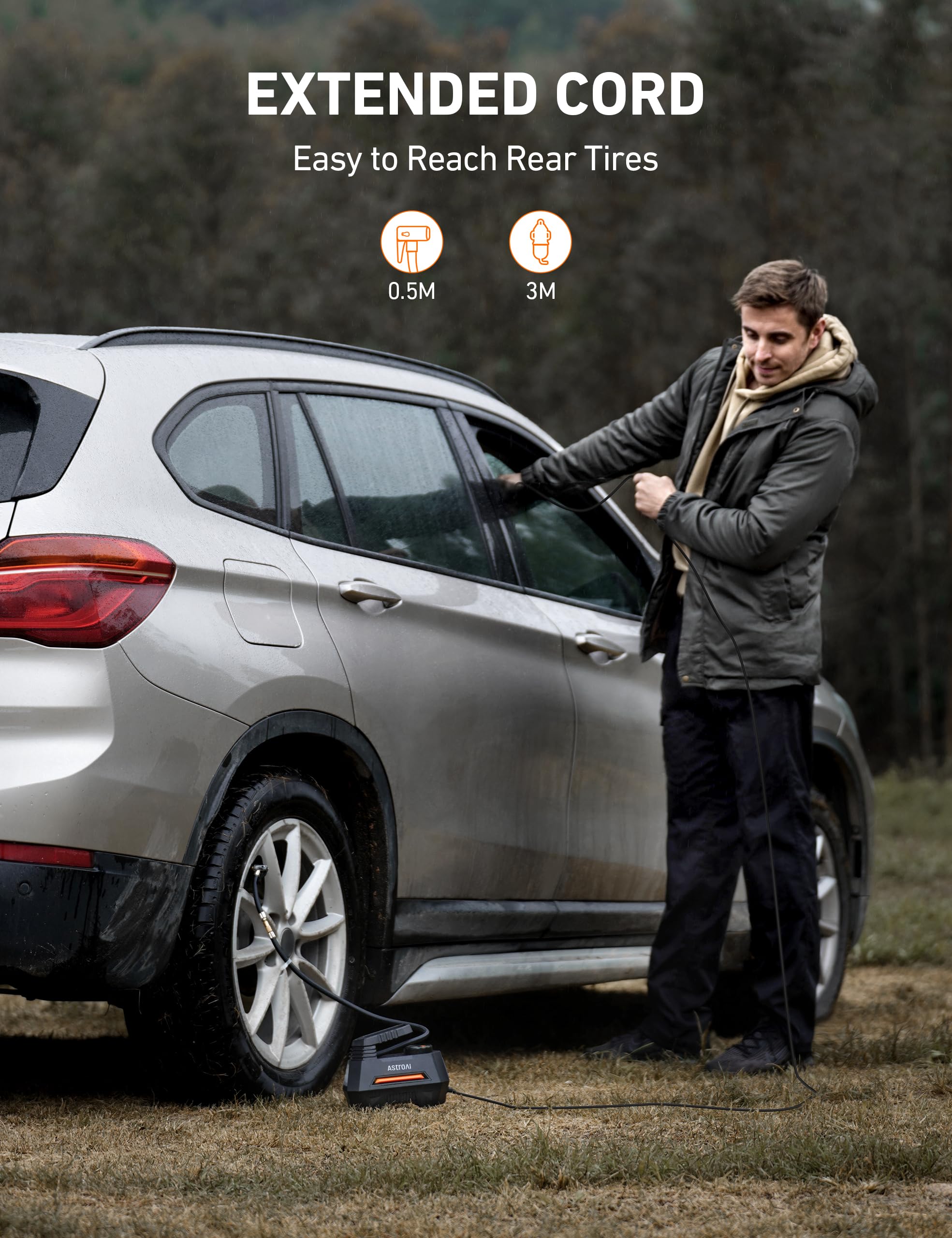 Astroai Tire Inflator Portable Air Compressor Air Pump For Car Tires - Car Accessories, 12V Dc Auto Tire Pump With Digital Pressure Gauge, 100Psi With Emergency Led Light For Car, Bicycle, Balloons